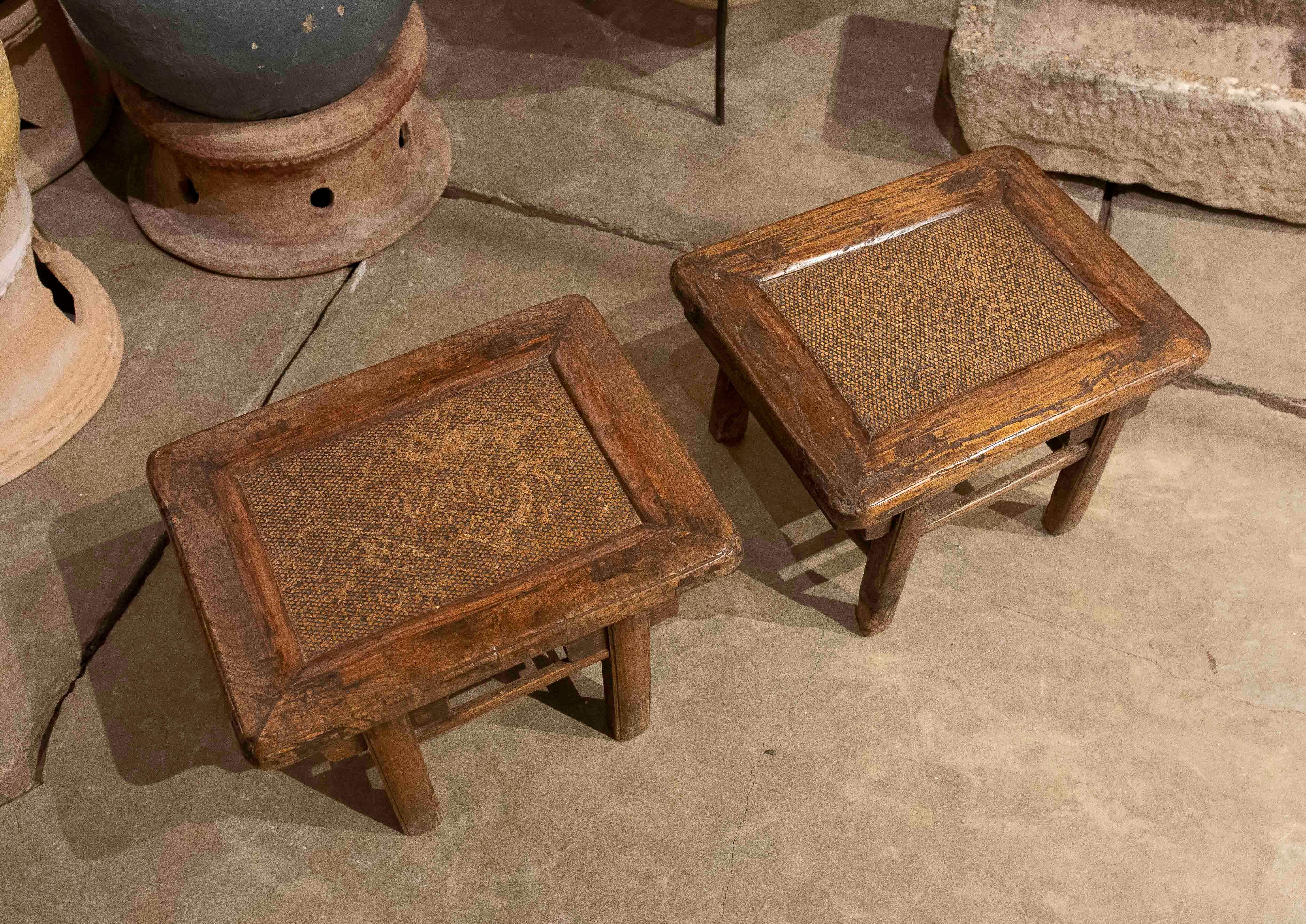 Pair of Wooden Side Tables with Raffia Tops 9