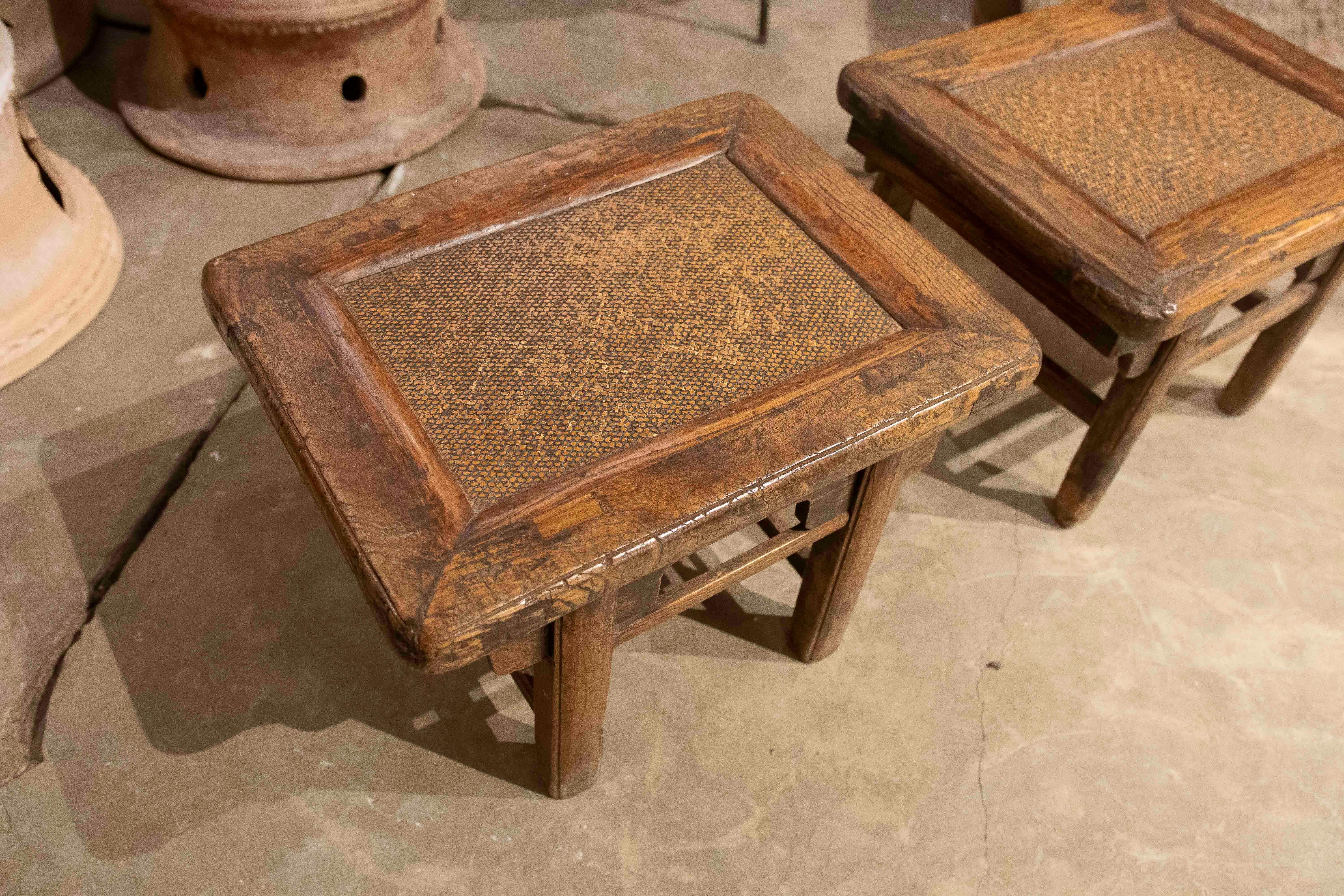 Pair of Wooden Side Tables with Raffia Tops 10
