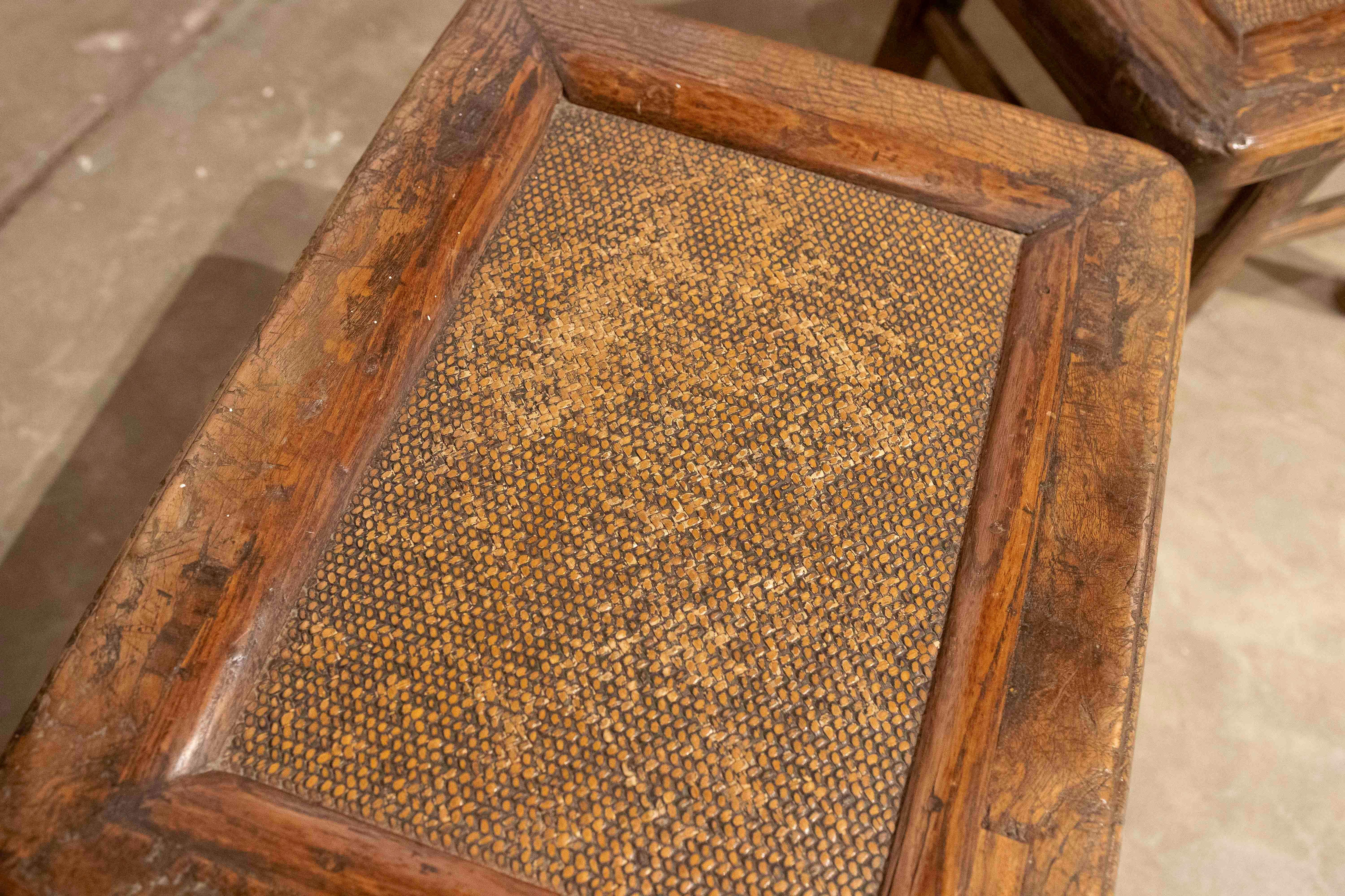 Pair of Wooden Side Tables with Raffia Tops 1
