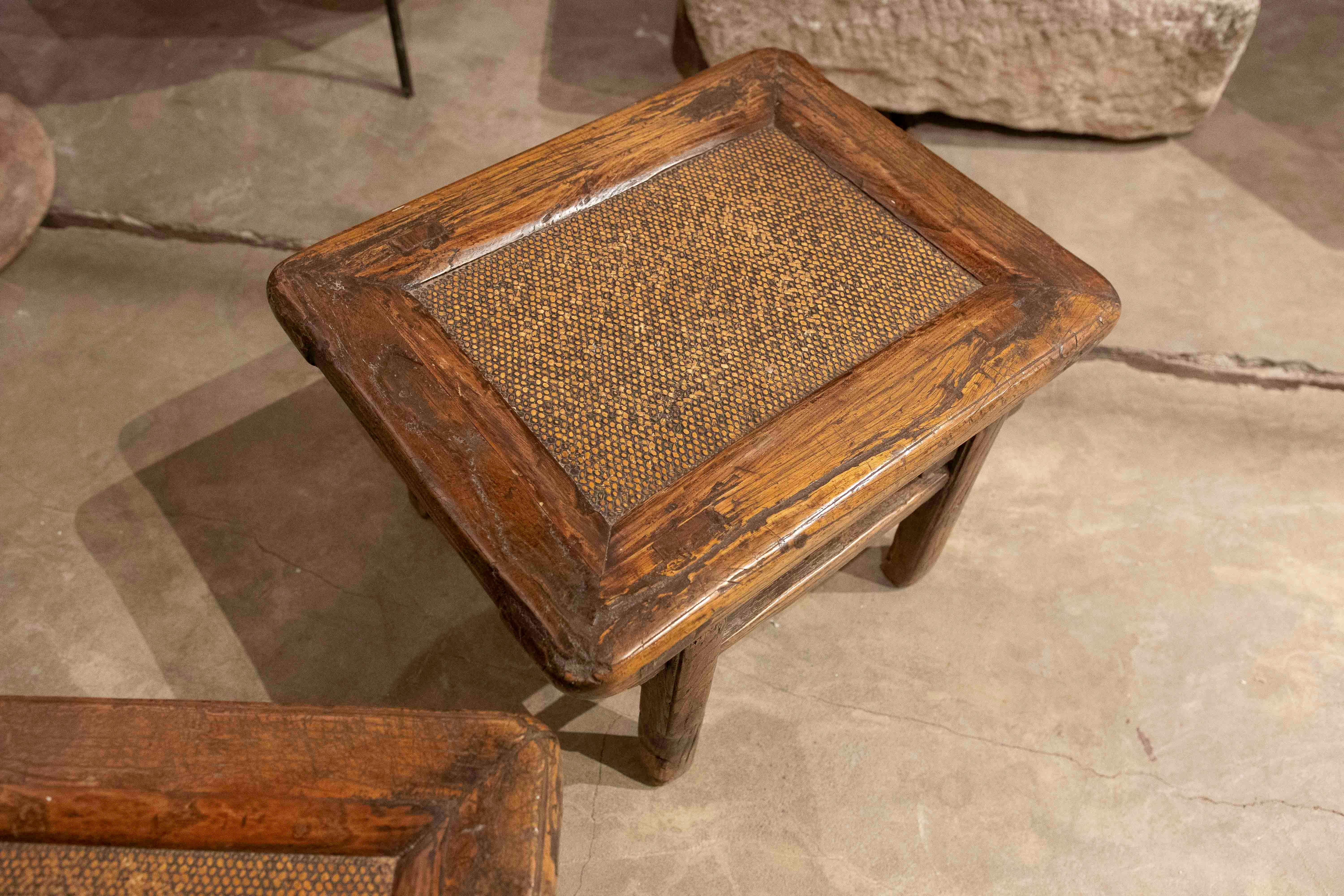 Pair of Wooden Side Tables with Raffia Tops 3