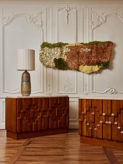 Pair of wooden sideboard and travertine stone
