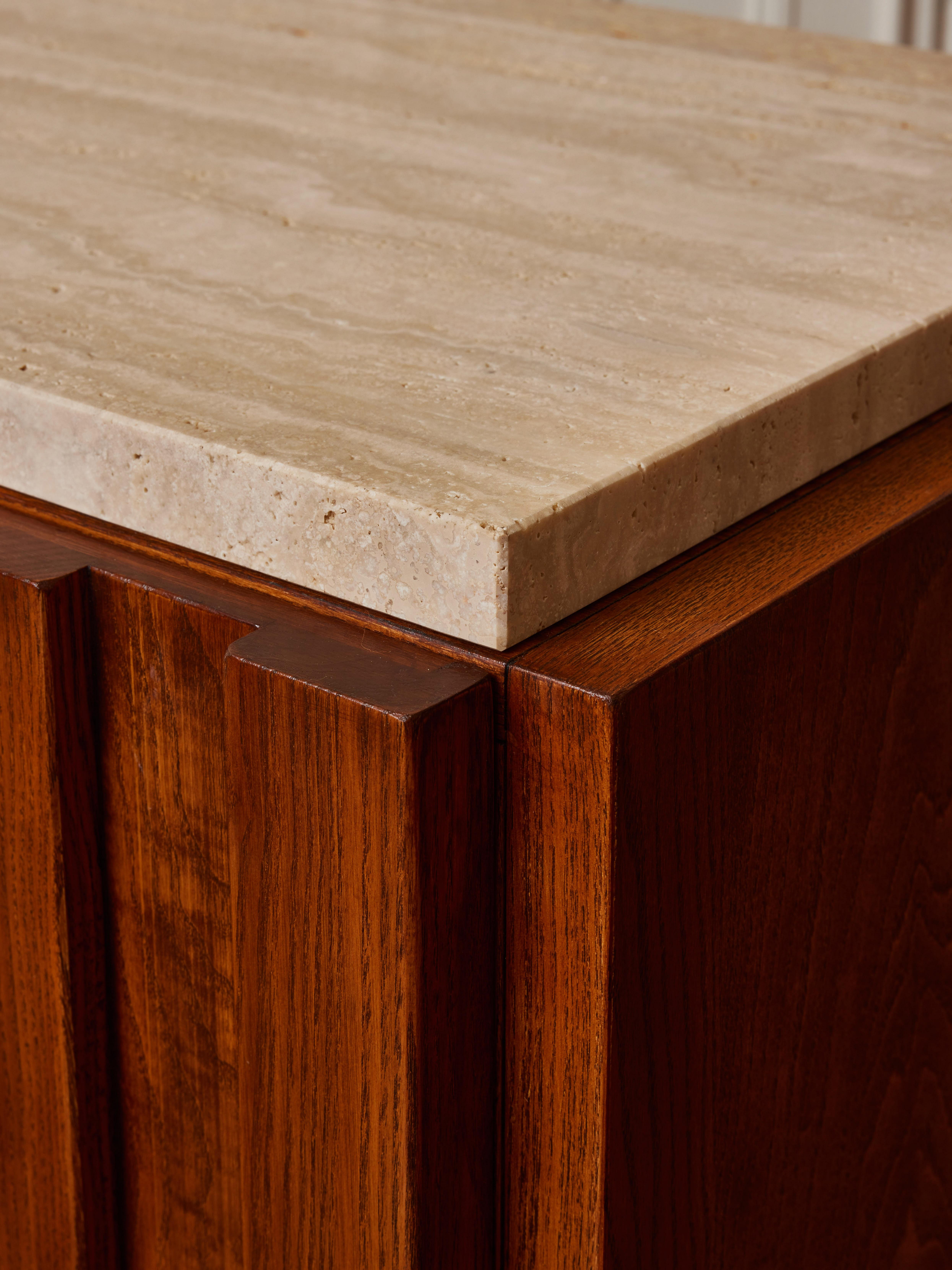 French Pair of wooden sideboard and travertine stone For Sale