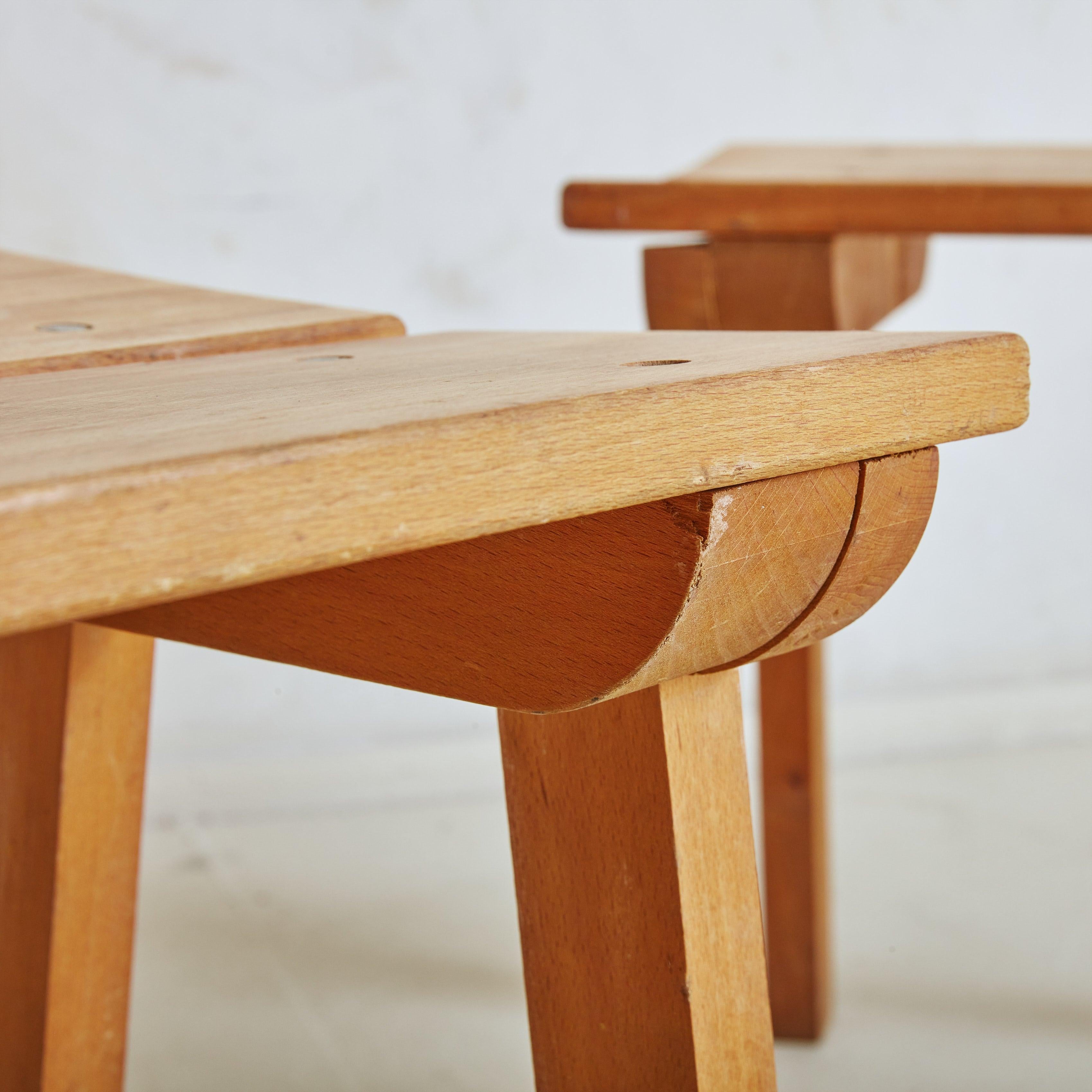 Paar Holzhocker von Clairitex Paris, Frankreich, 1970er Jahre im Angebot 4