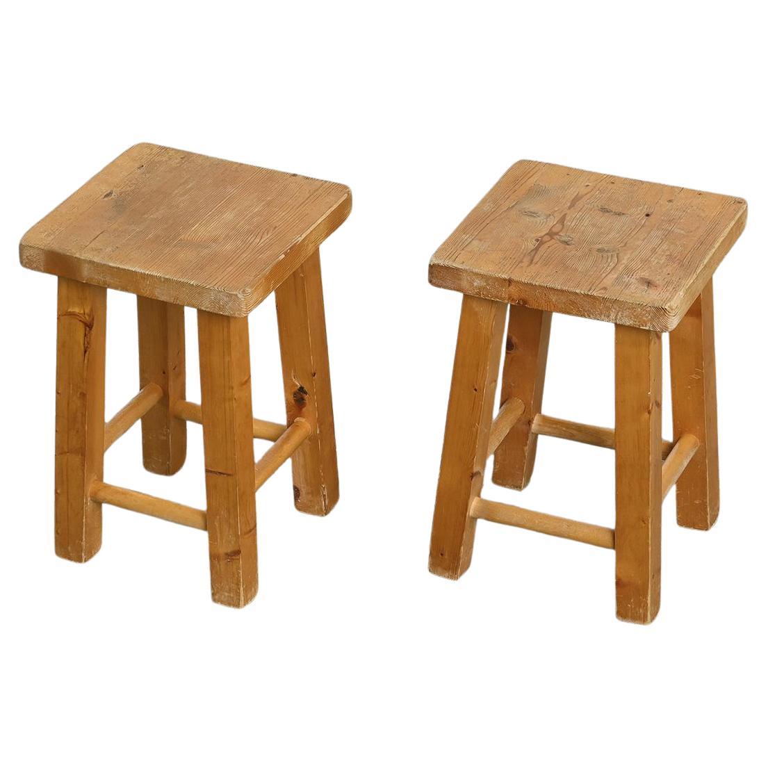 Pair of Wooden Stools from La Pierra Menta, Les Arcs 1979 For Sale