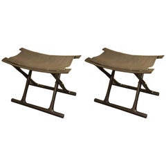 Pair of Wooden Stools with Leather Seats