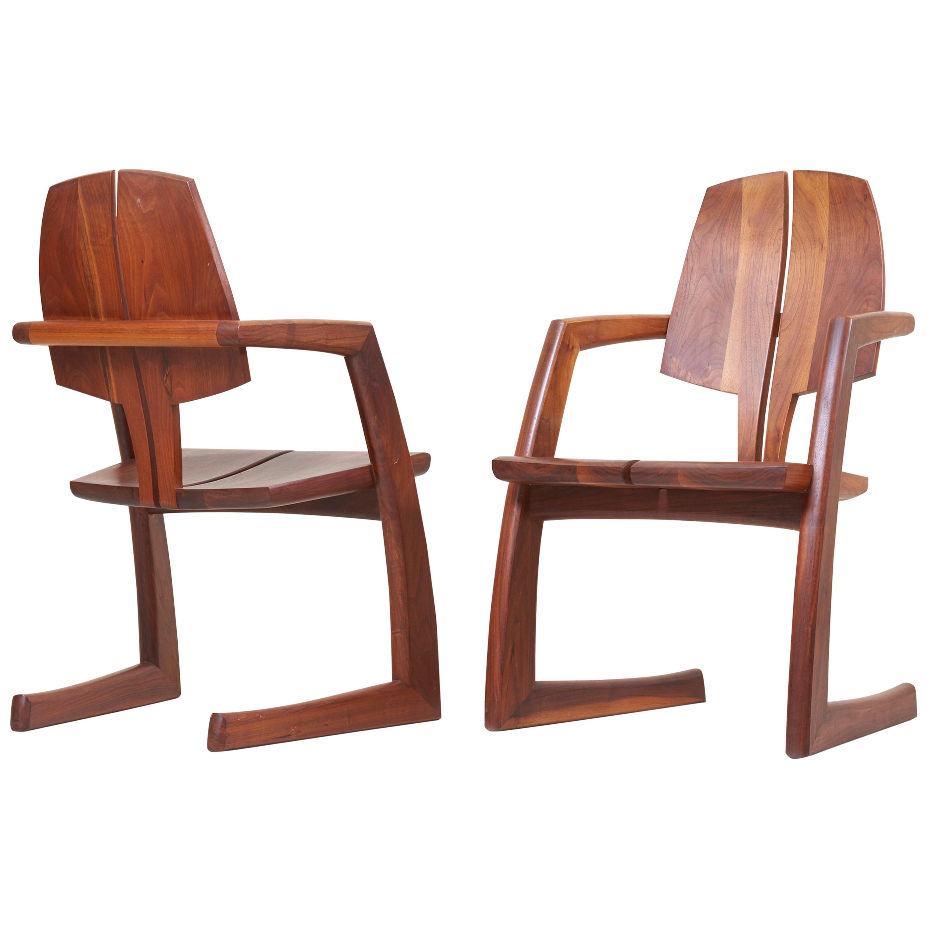 Pair of Wooden Studio Armchairs by H. Wayne Raab, US, 1970s
