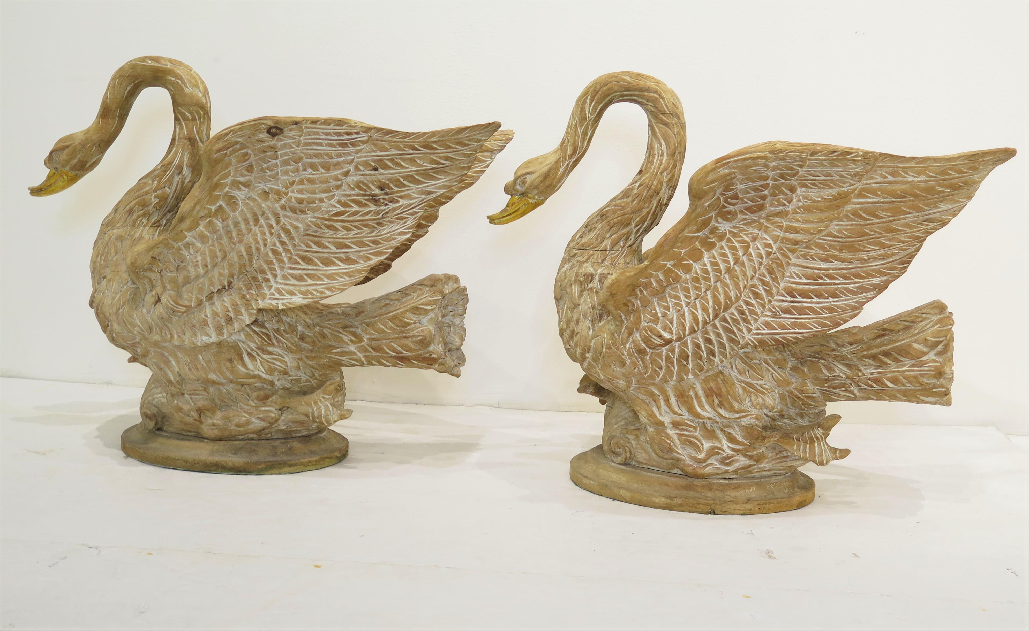 Contemporary Pair of Wooden Swan Jardinières / Planters For Sale