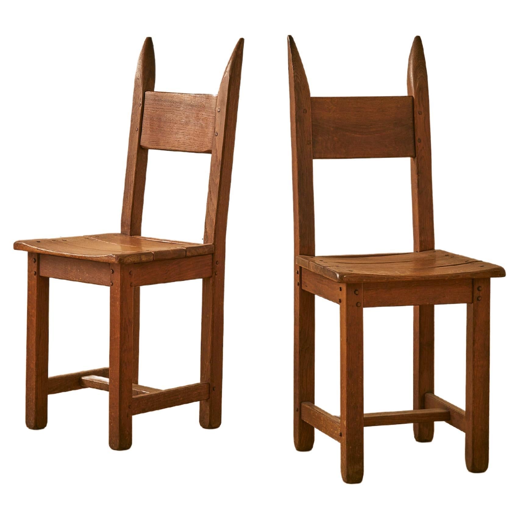 Pair of Wooden Swiss Chalet Chairs For Sale