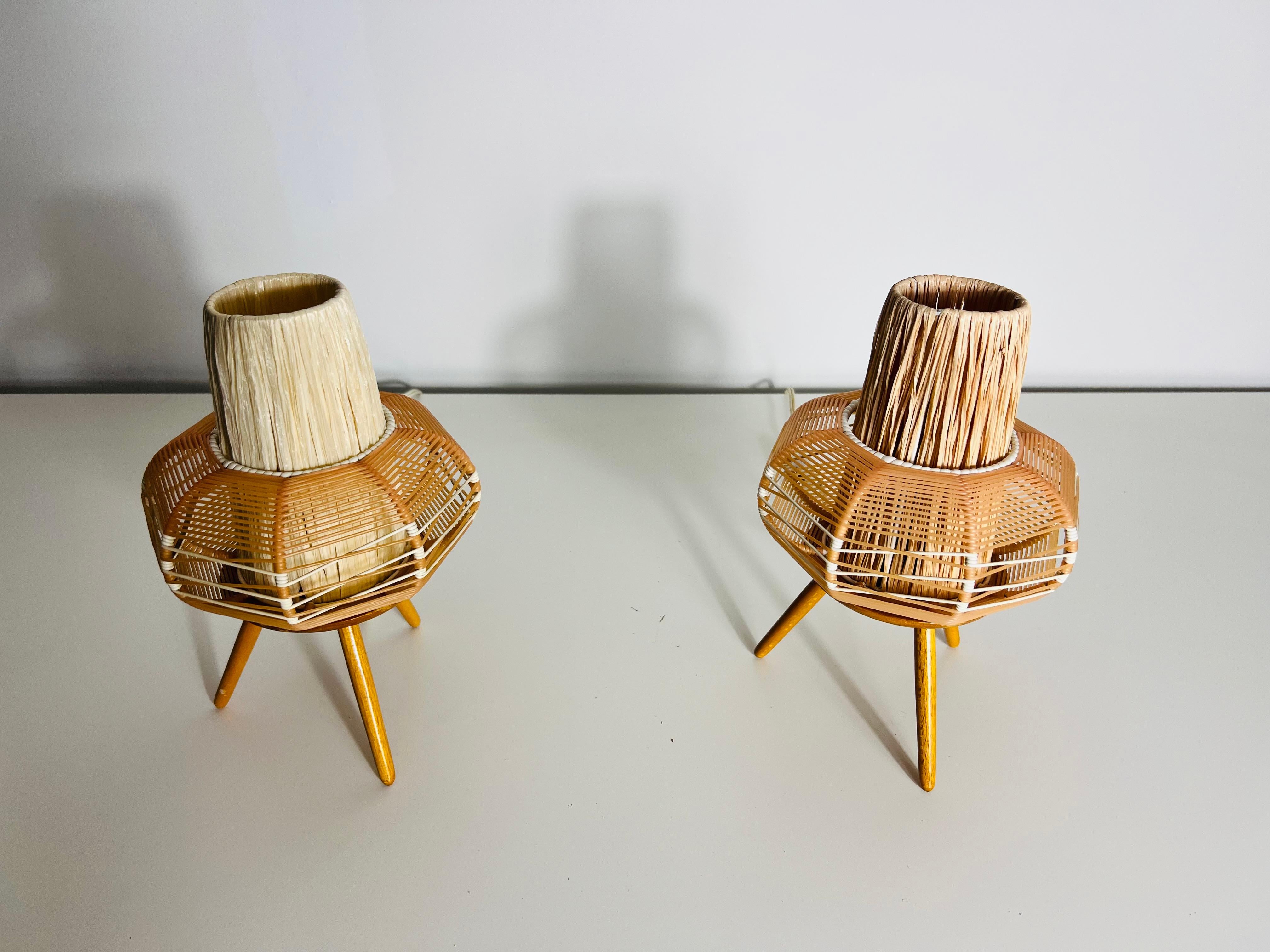 Late 20th Century Pair of Wooden Table Lamps, circa 1970 For Sale