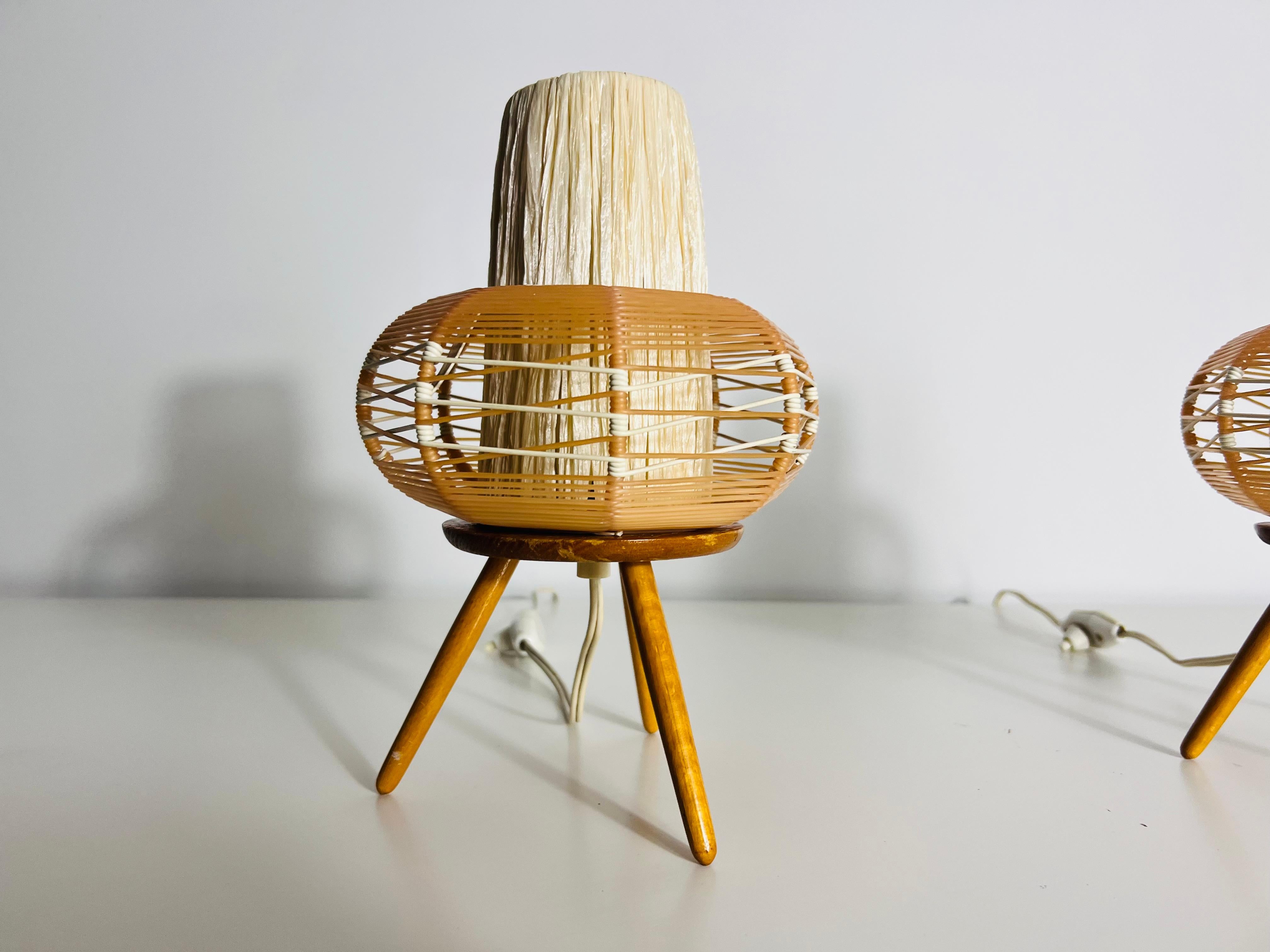 Pair of Wooden Table Lamps, circa 1970 For Sale 1