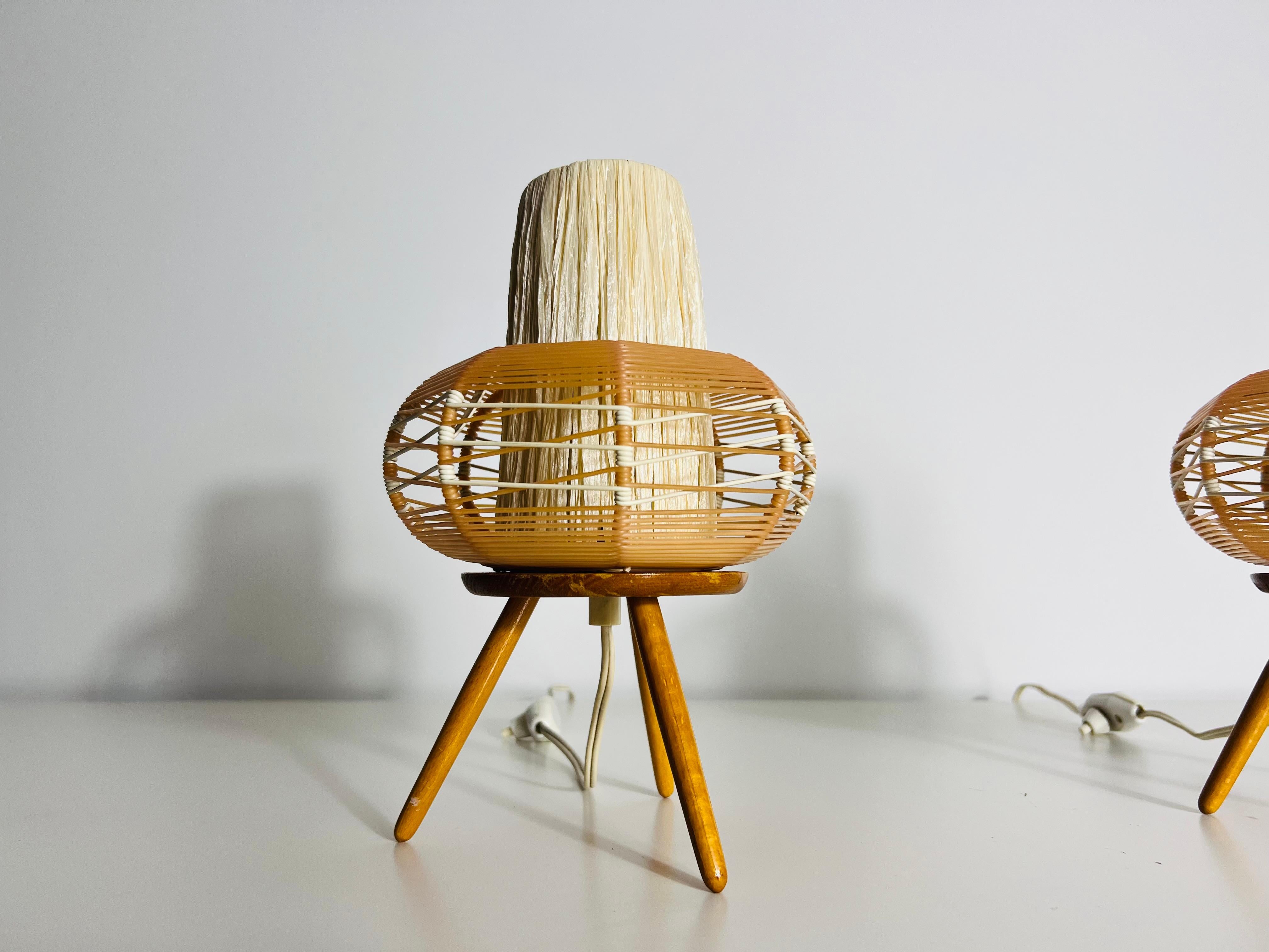 Pair of Wooden Table Lamps, circa 1970 For Sale 2