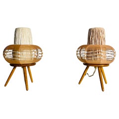 Pair of Wooden Table Lamps, circa 1970