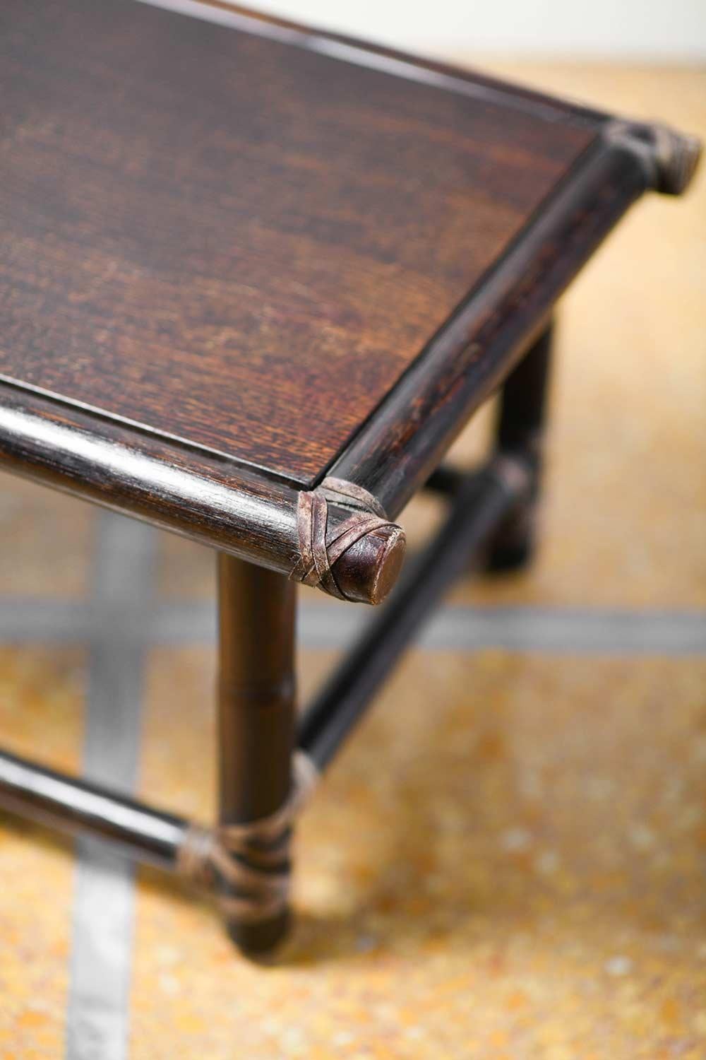 Pair of Wooden Tables with Leather Bindings by Lyda Levi Mcguire San Francisco For Sale 2