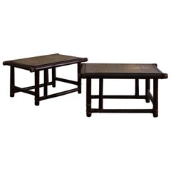 Pair of Wooden Tables with Leather Bindings by Lyda Levi Mcguire San Francisco