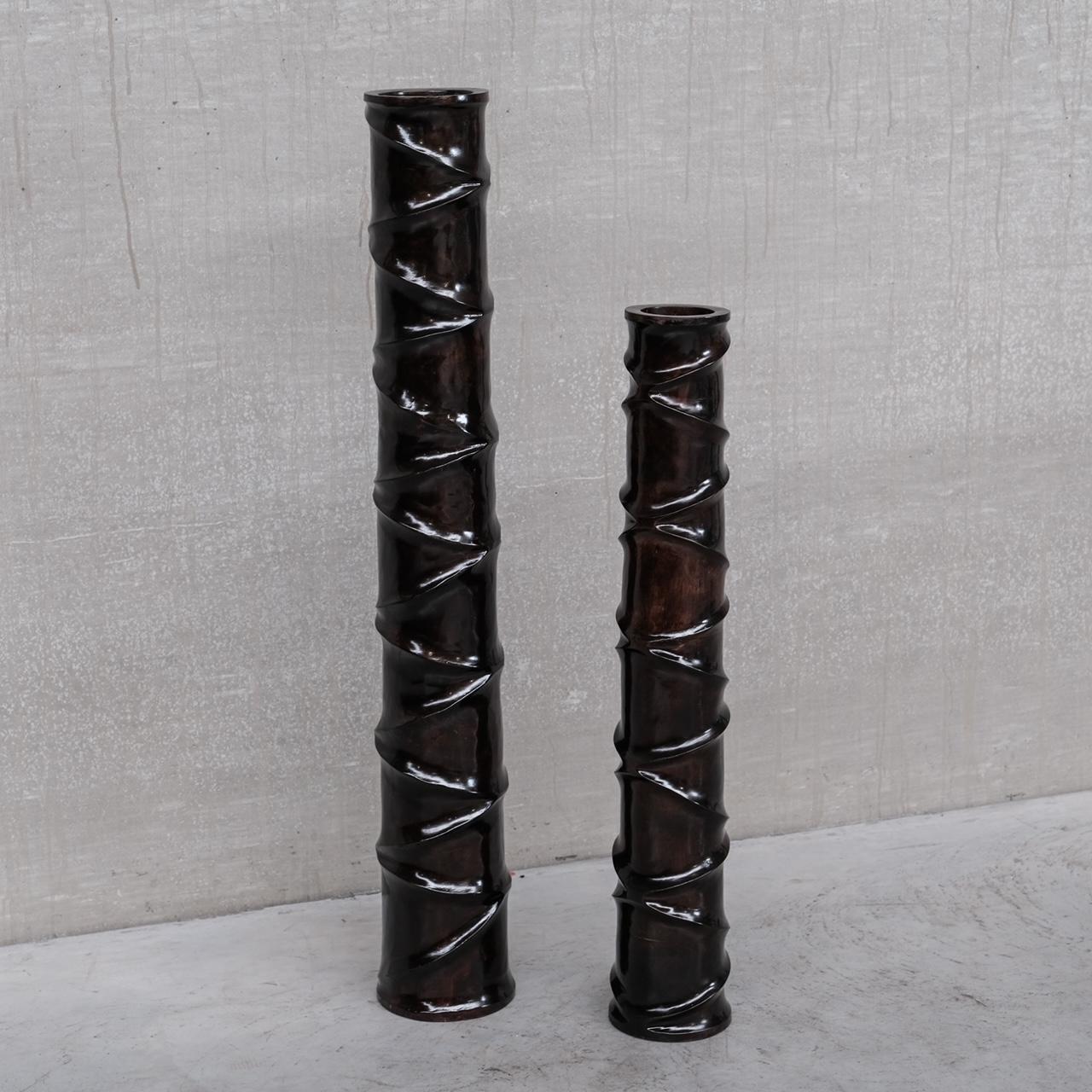 Pair of Wooden Tall French Mid-Century Decorative Vases In Good Condition For Sale In London, GB