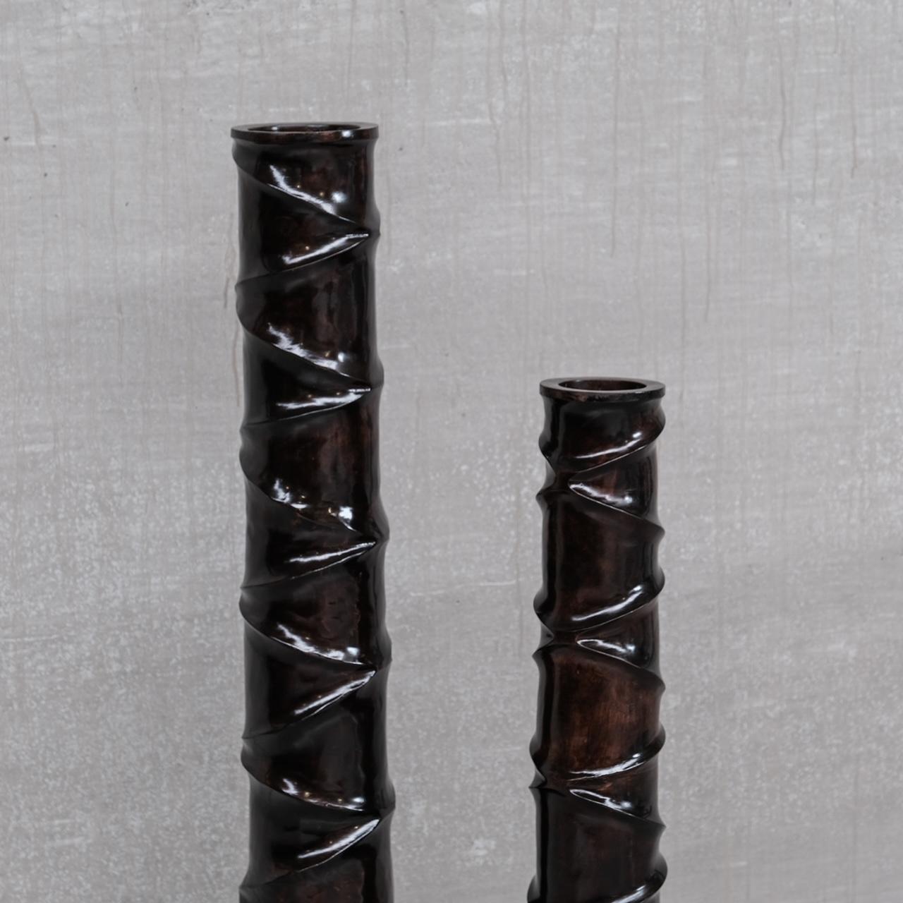 20th Century Pair of Wooden Tall French Mid-Century Decorative Vases For Sale