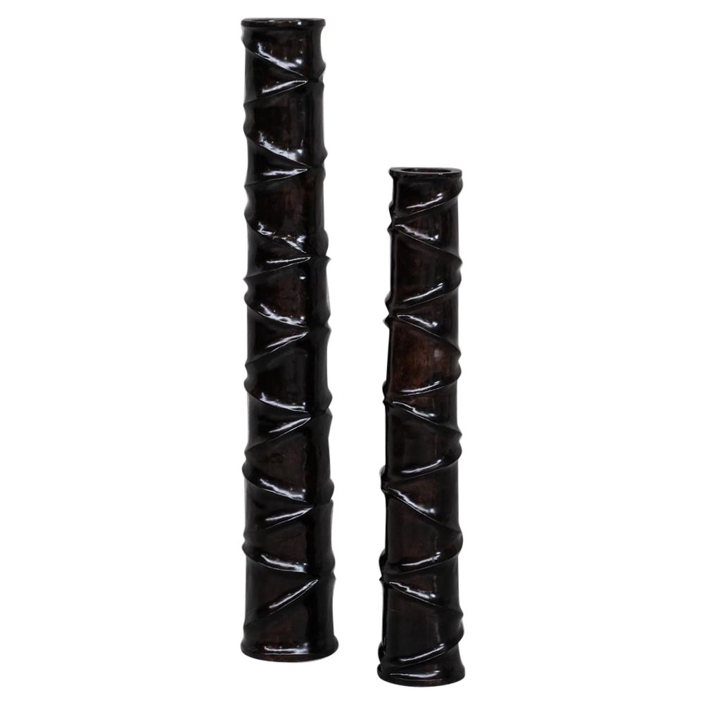 Pair of Wooden Tall French Mid-Century Decorative Vases