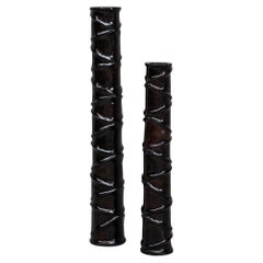 Paire de grands vases décoratifs français en bois de style mi-siècle moderne