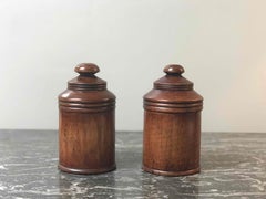 Pair of Wooden Treen Pots with Lids from Late 19th Century England