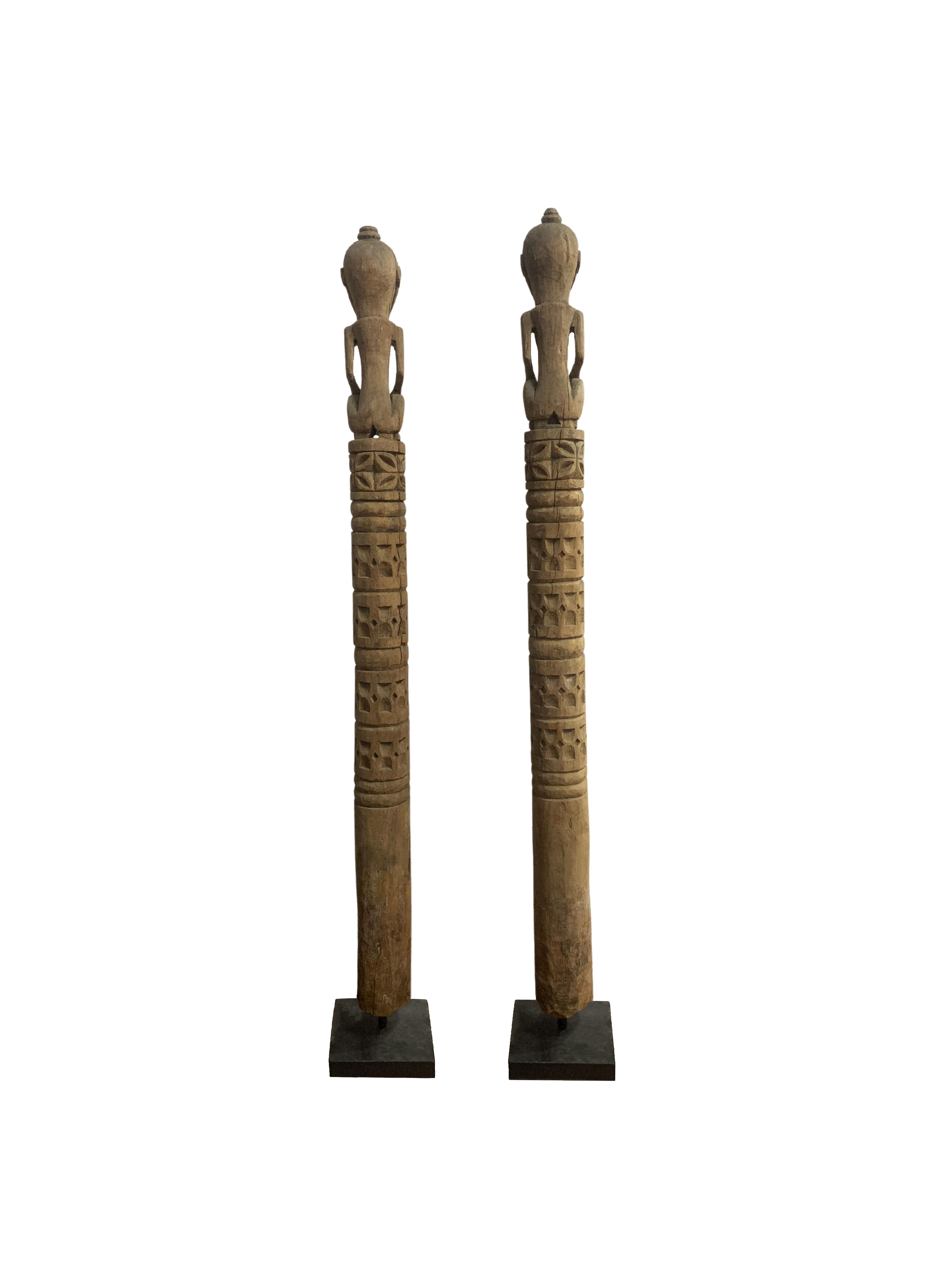 Hand-Carved Pair of Wooden Tribal Sculpture / Carving of Ancestral Figures, Timor, Indonesia