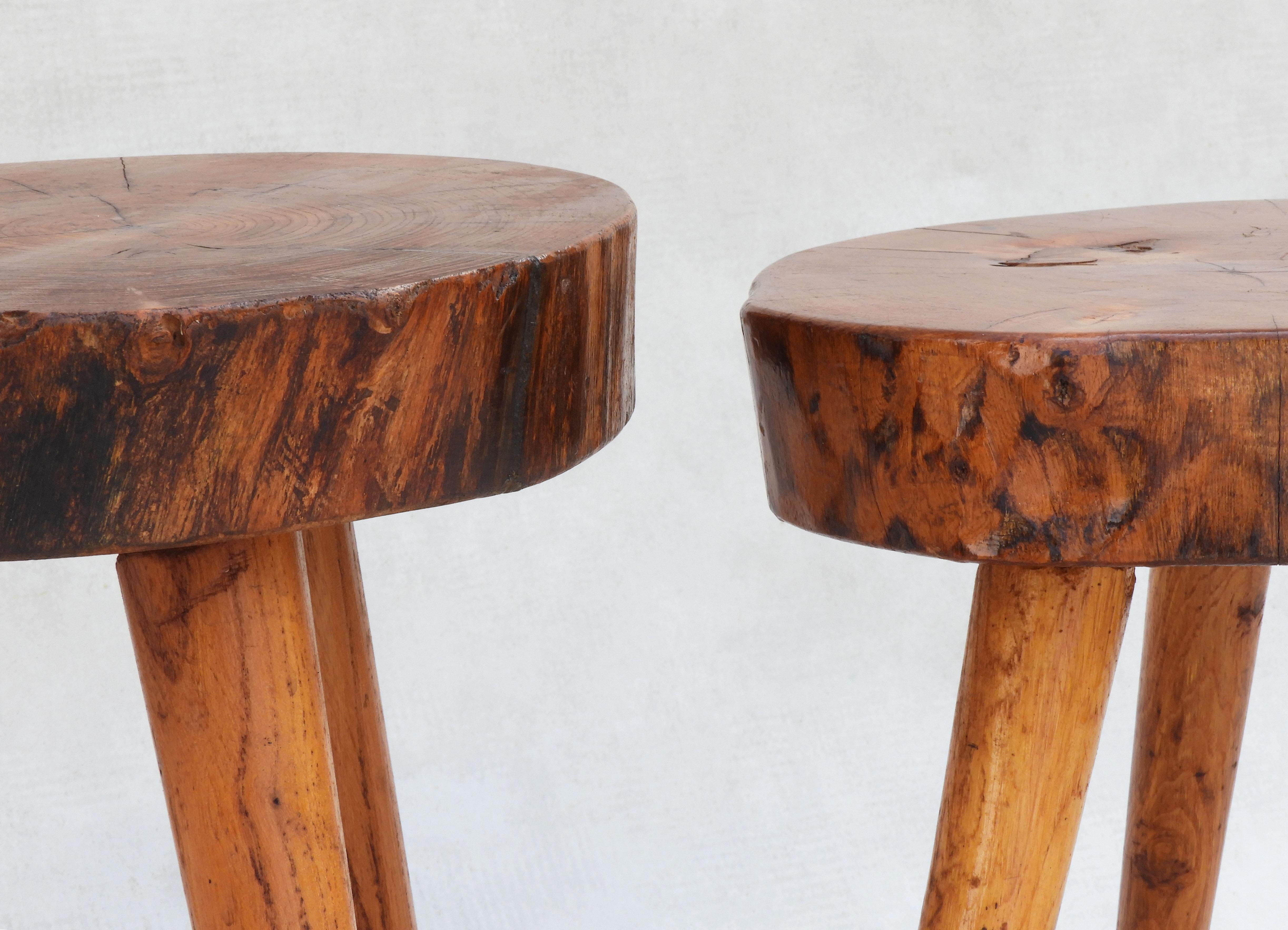 Hand-Crafted Pair of Tripod Stools, Side Tables or Nightstands C1950s France 