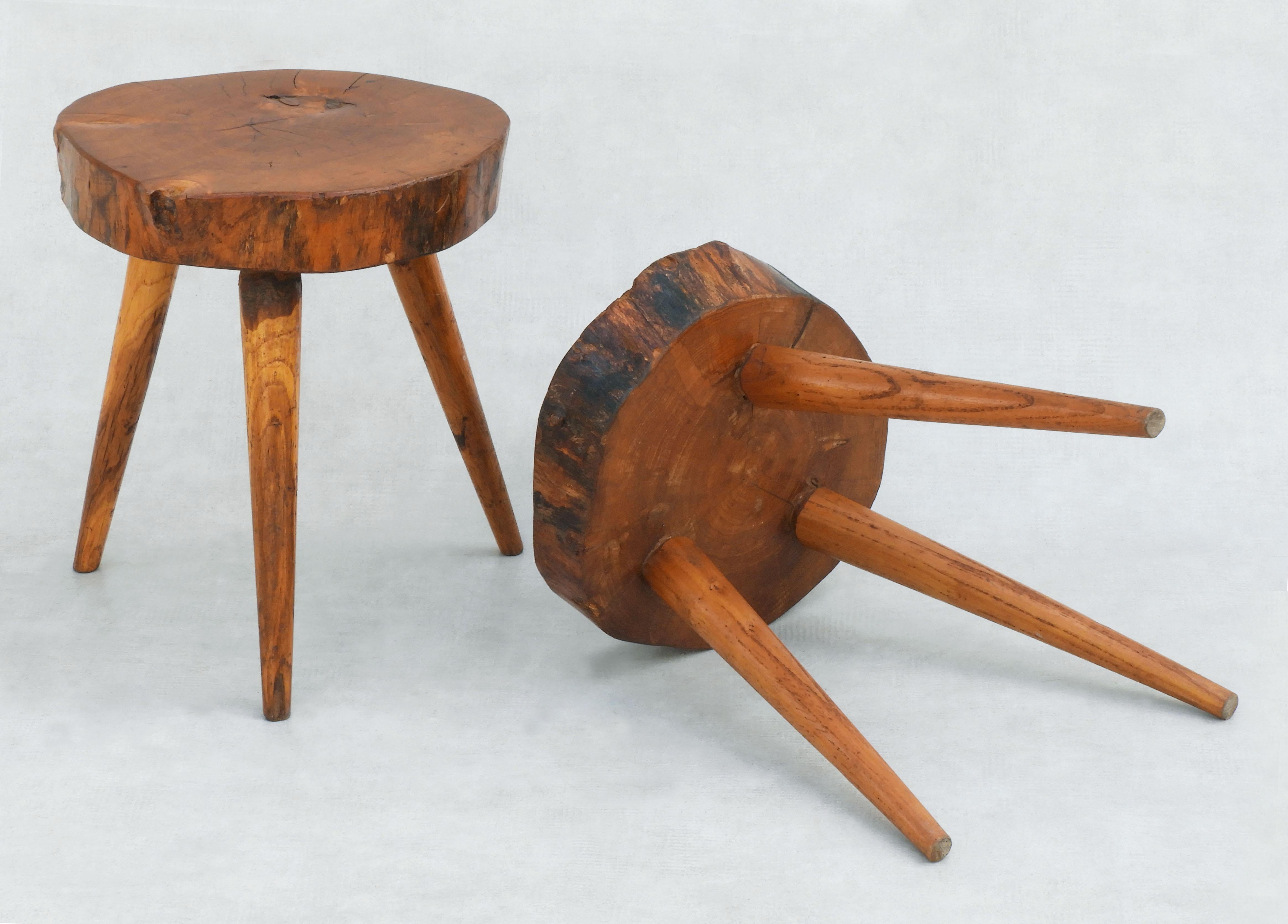 Wood Pair of Tripod Stools, Side Tables or Nightstands C1950s France 