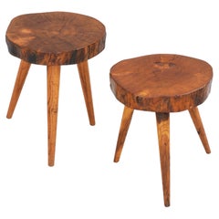 Retro Pair of Tripod Stools, Side Tables or Nightstands C1950s France 