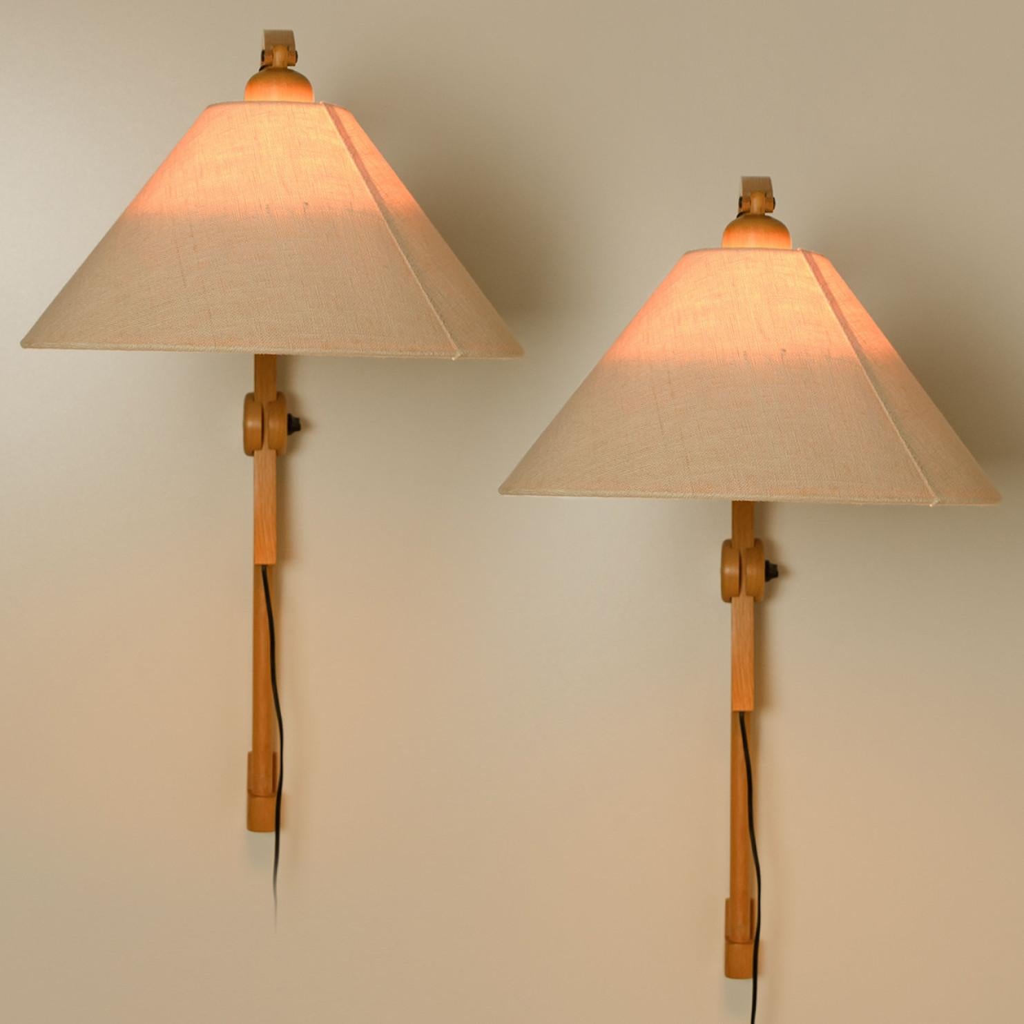 Pair Of Wooden Wall Lights with Natural Shade by Domus Germany, 1970s For Sale 2