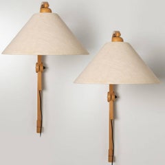 Pair Of Wooden Wall Lights with Natural Shade by Domus Germany, 1970s