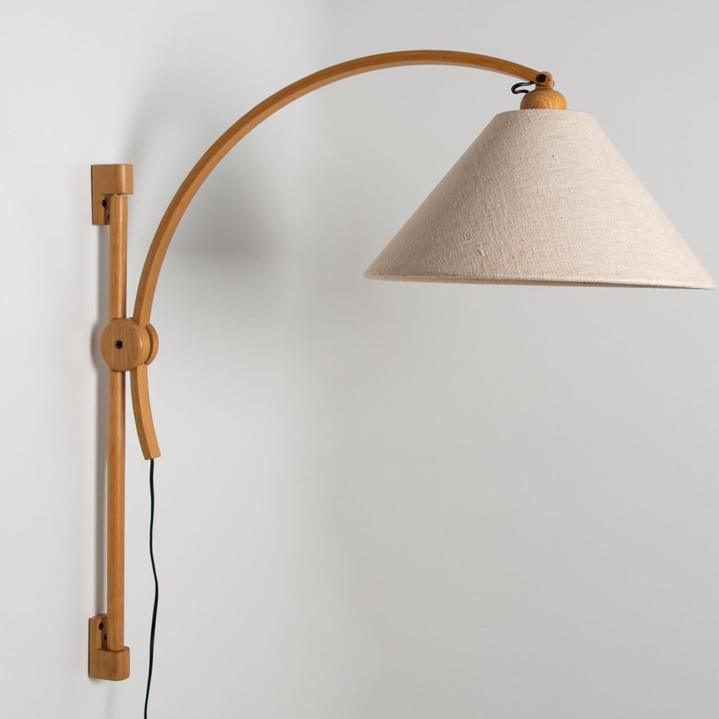 Mid-Century Modern Pair Of Wooden Wall Lights with Natural Shade by Domus Germany, 1970s For Sale