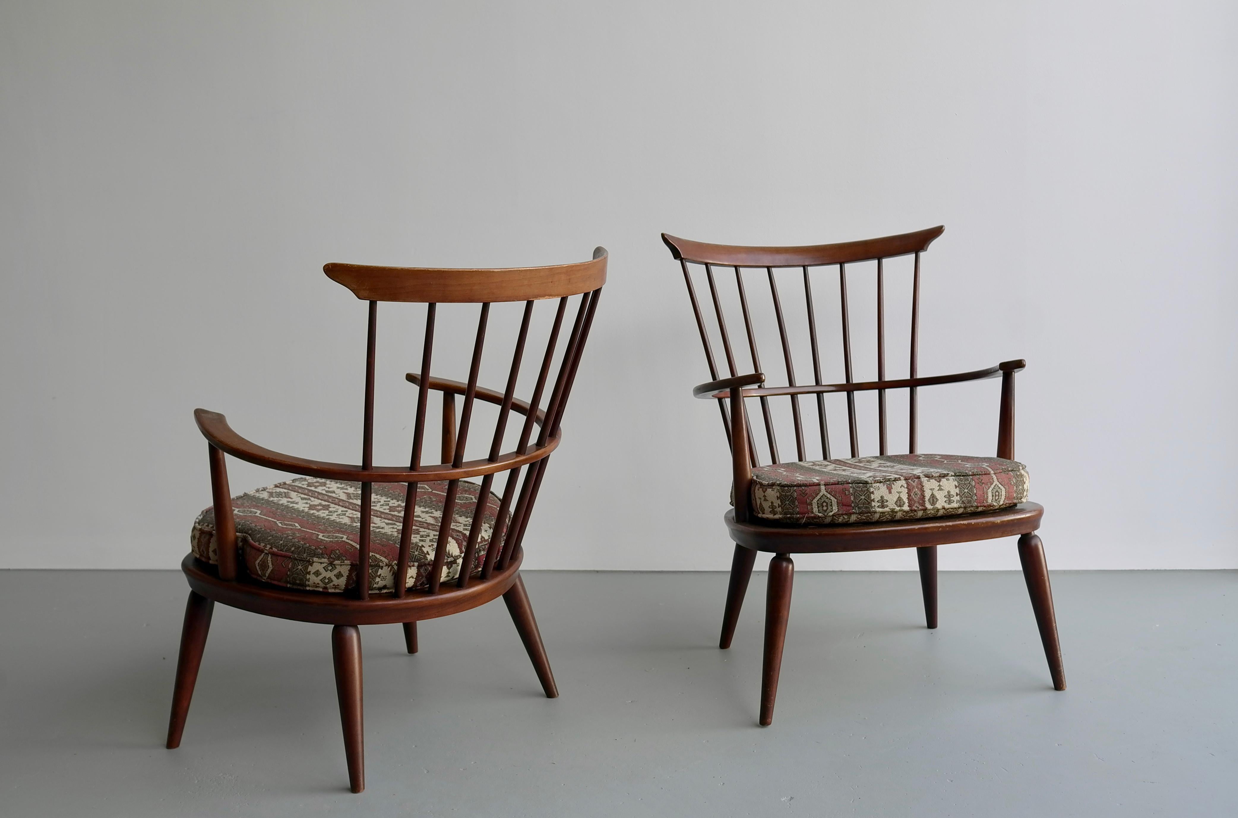 British Pair of Wooden Windsor Armchairs by Luigi Ercolani