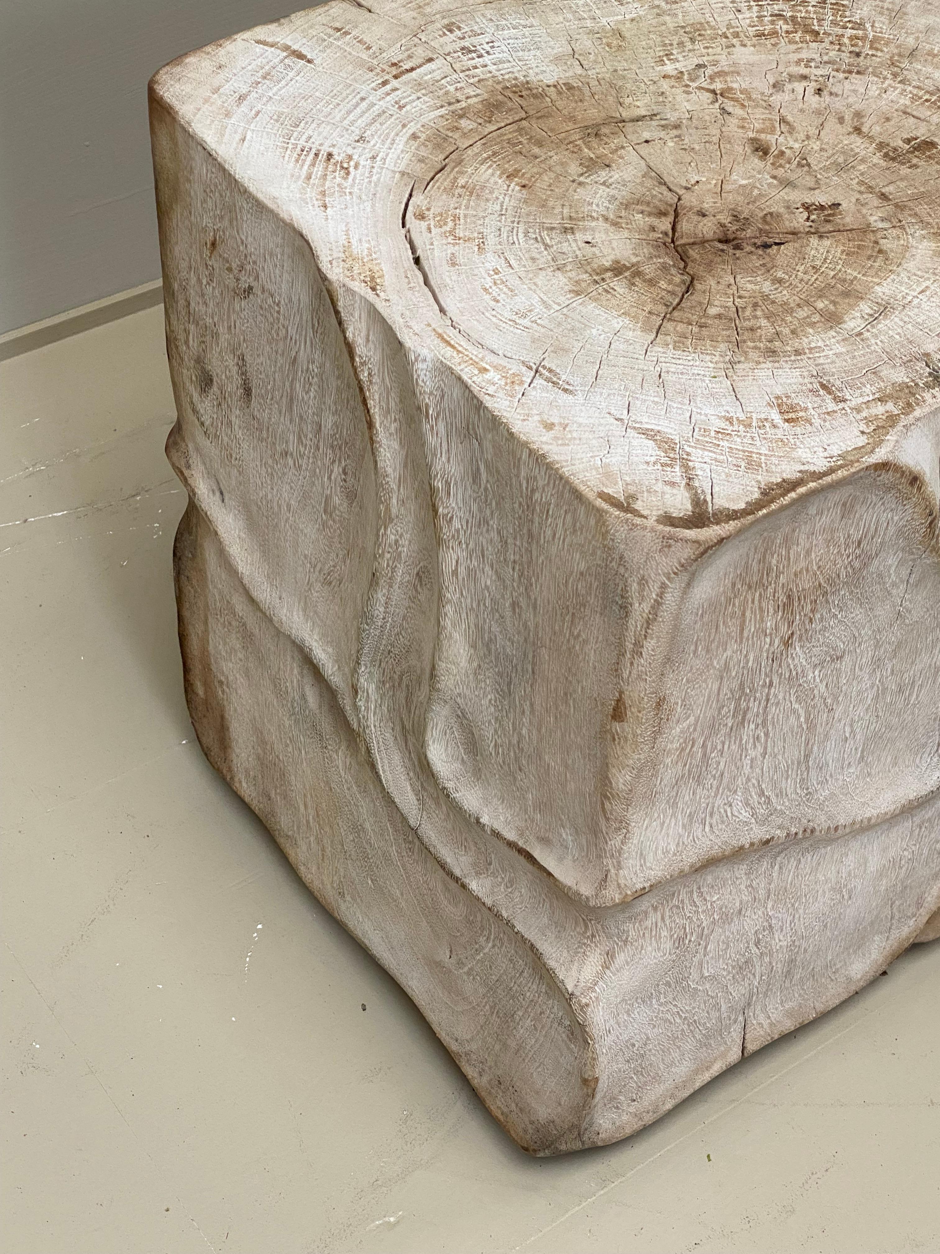 Late 20th Century Pair of Wooden, Brutalist Side Side Tables - Rustic Wooden Stools.