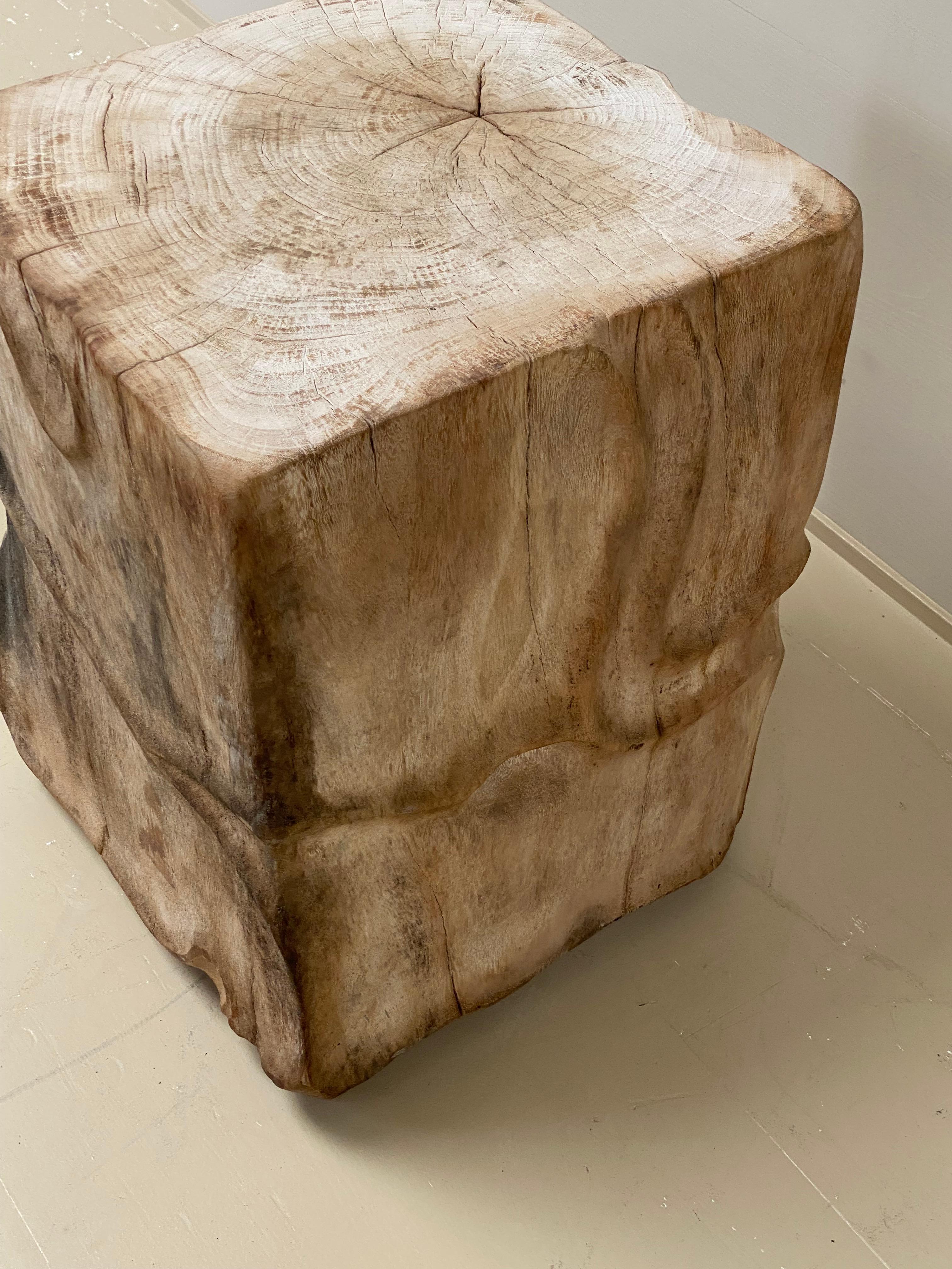 Pair of Wooden, Brutalist Side Side Tables - Rustic Wooden Stools. 3