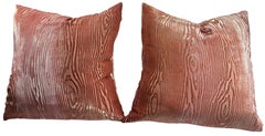 Pair of Woodgrain Velvet Mango Throw Pillows by Kevin O’Brien Studio