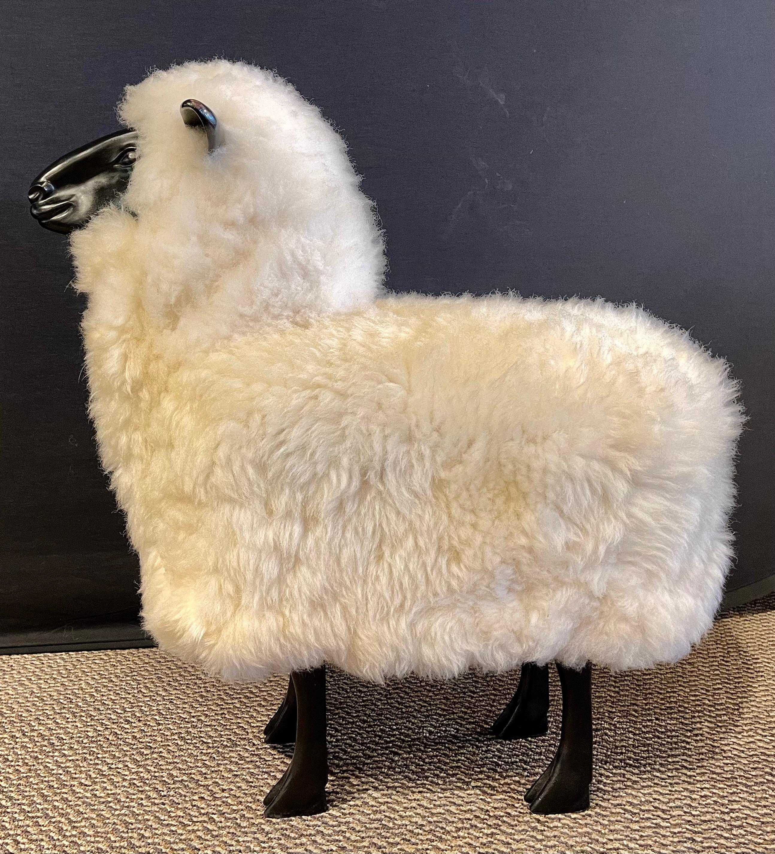 Pair of Mid-Century Modern Francois Lalanne Style Sheep Sculpture, Wool / Resin 2