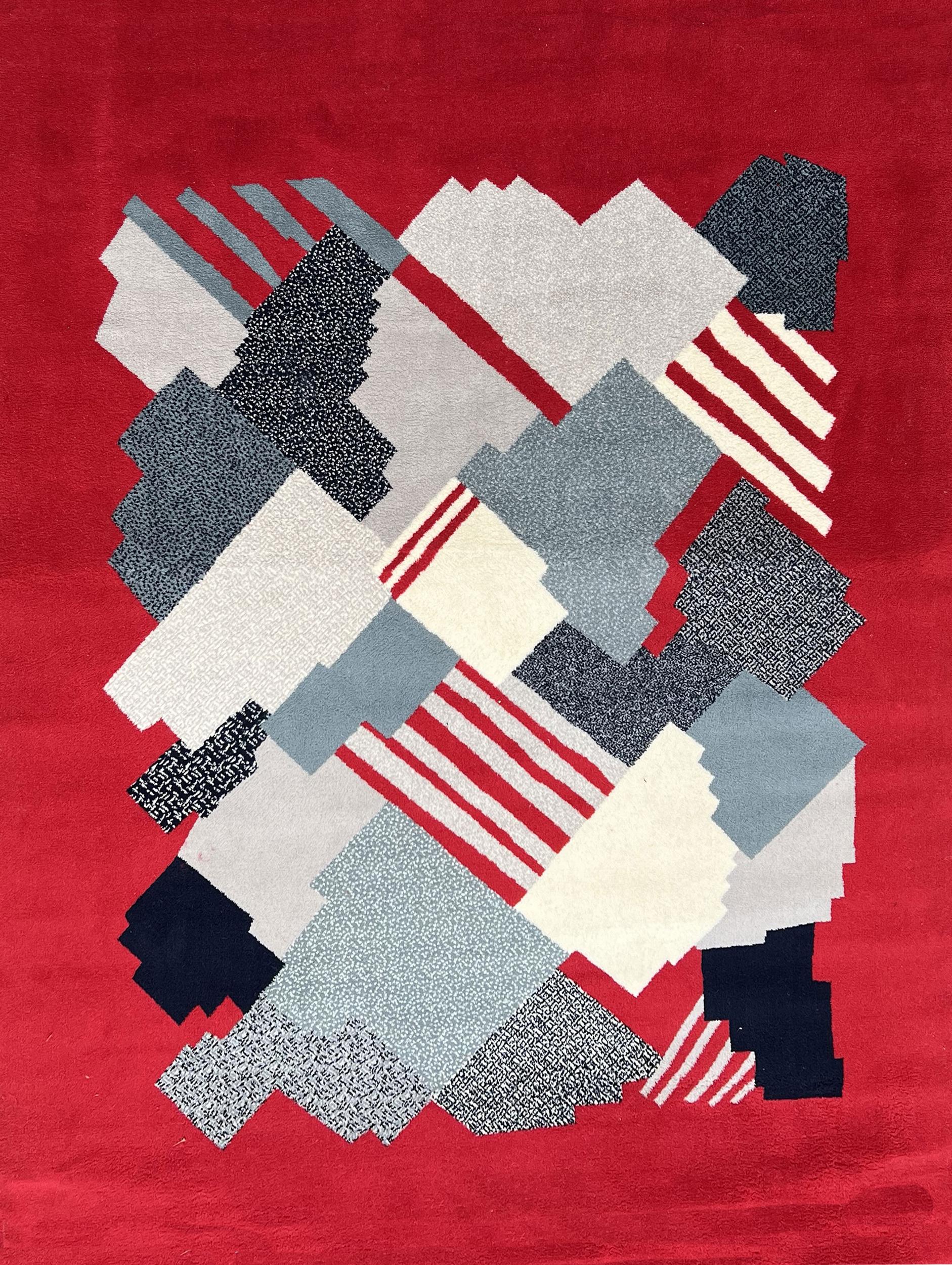 Mid-Century Modern Pair of wool rugs with geometric decoration, France, circa 1970 For Sale