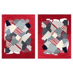 Pair of wool rugs with geometric decoration, France, circa 1970