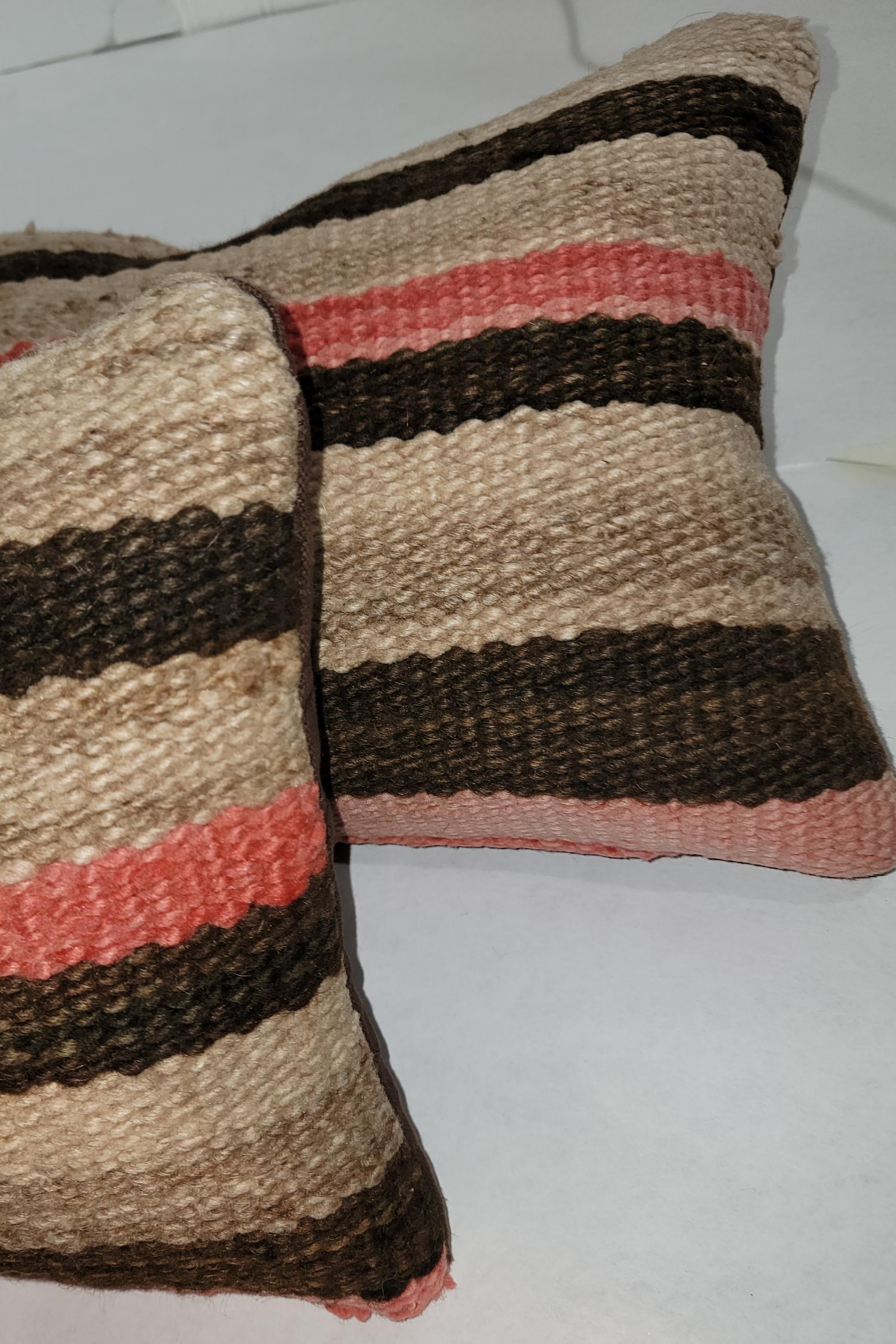 Pair Of Wool Striped Saddle Blanket Pillows In Good Condition For Sale In Los Angeles, CA