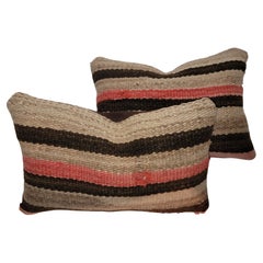 Vintage Pair Of Wool Striped Saddle Blanket Pillows