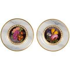 Pair of Worcester Marbled Plates with Flowers Made in England Circa 1810
