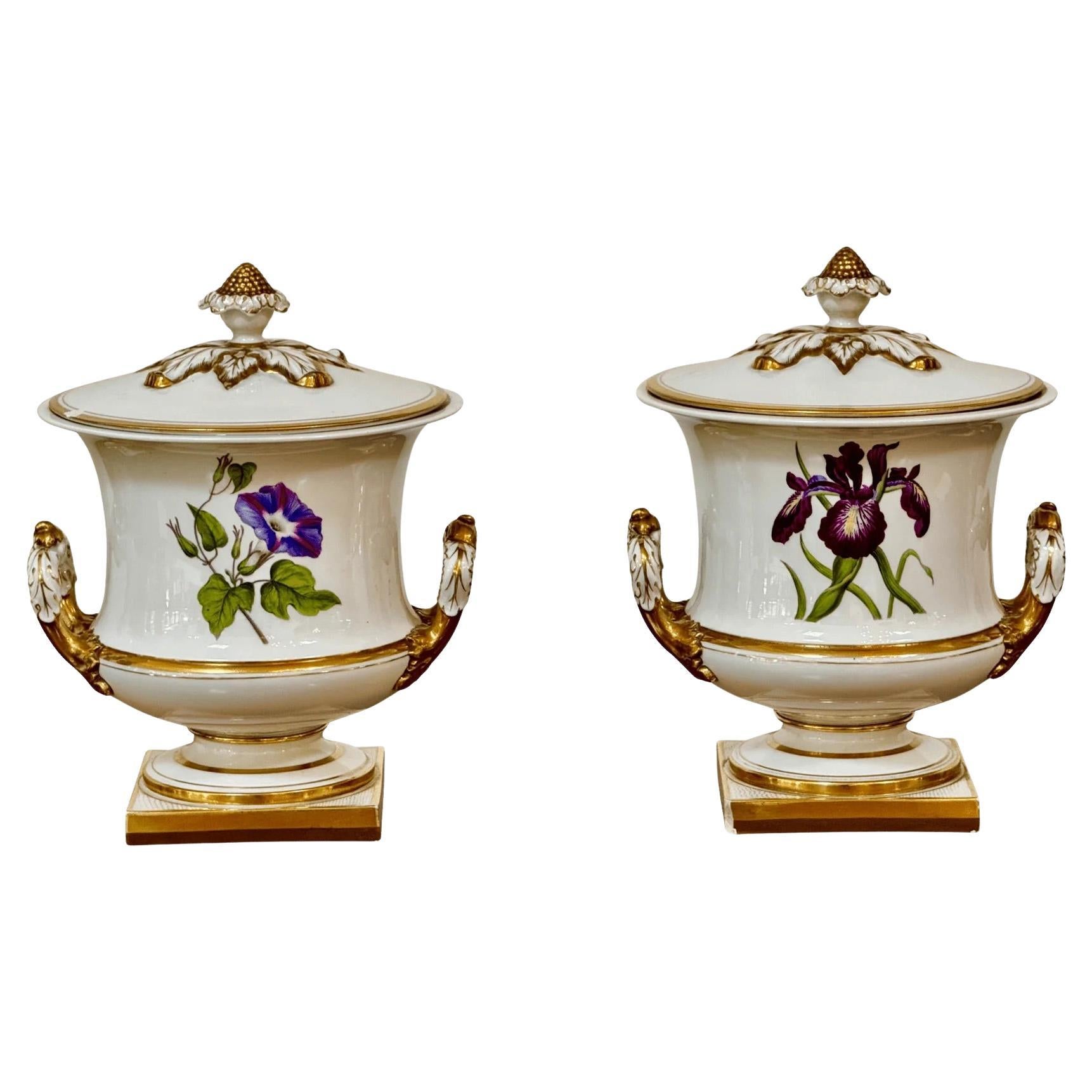 Pareja de neveras de frutas con tapa de porcelana de Worcester Circa 1813