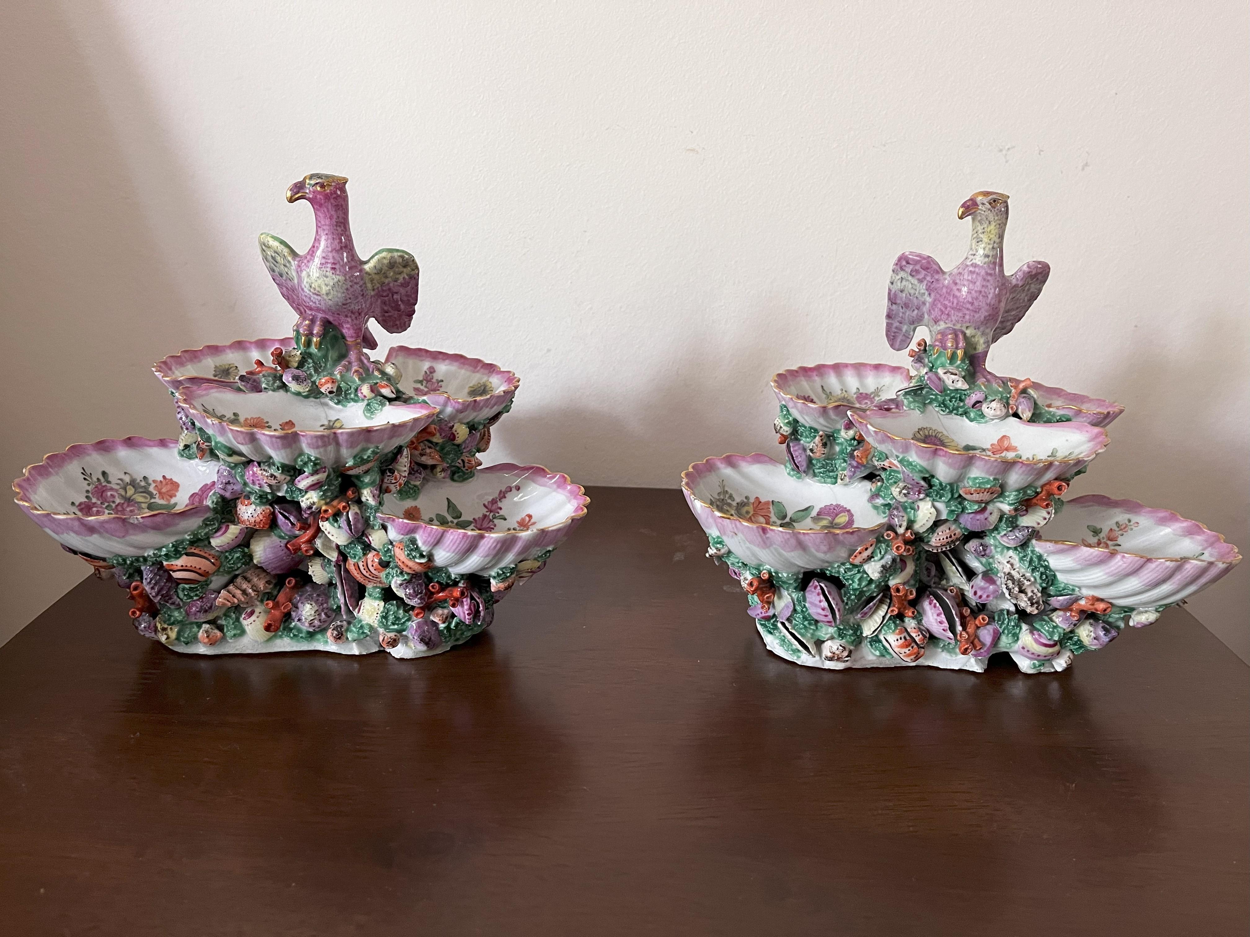 Georgian Pair of Worcester Porcelain Shell Centrepieces For Sale