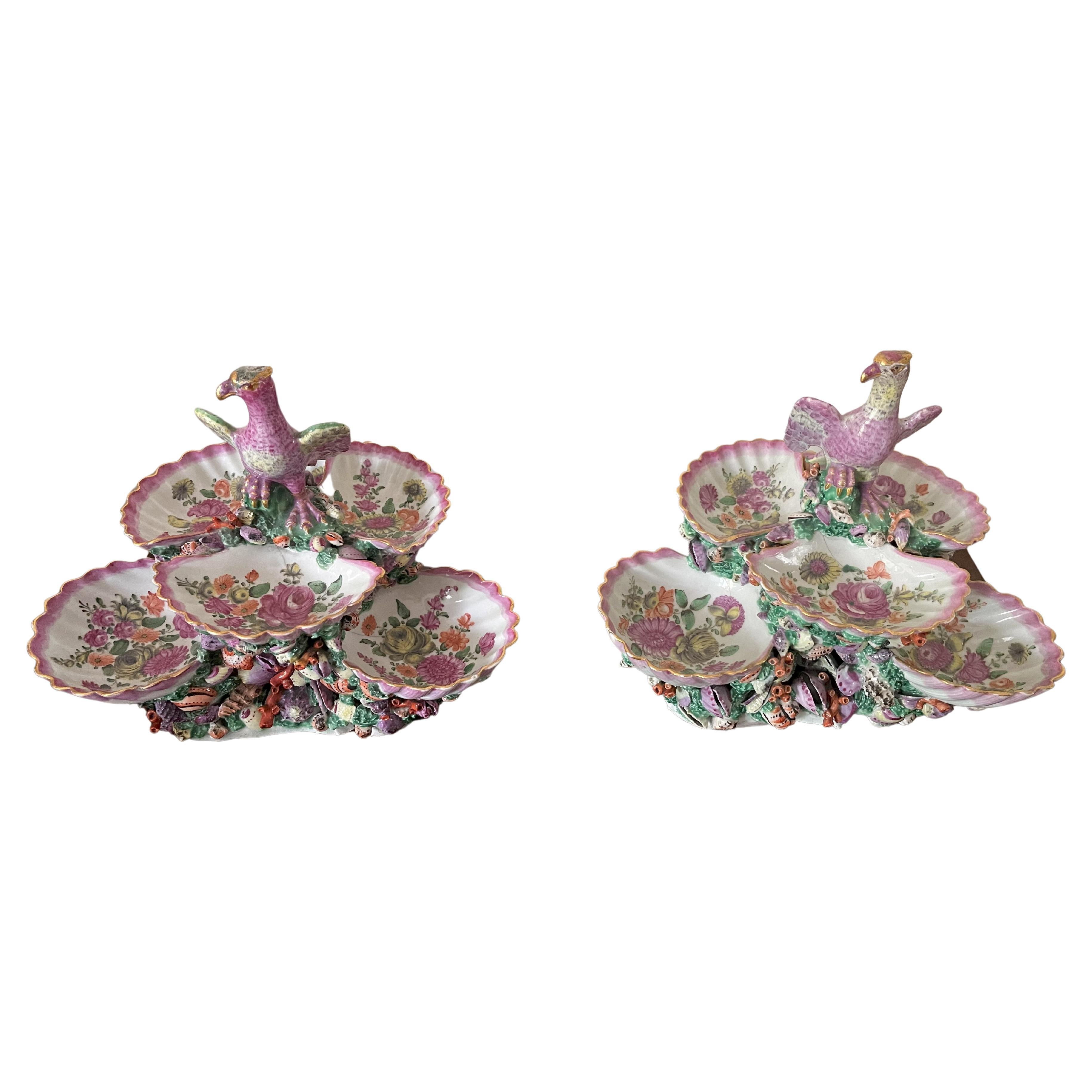 Pair of Worcester Porcelain Shell Centrepieces For Sale