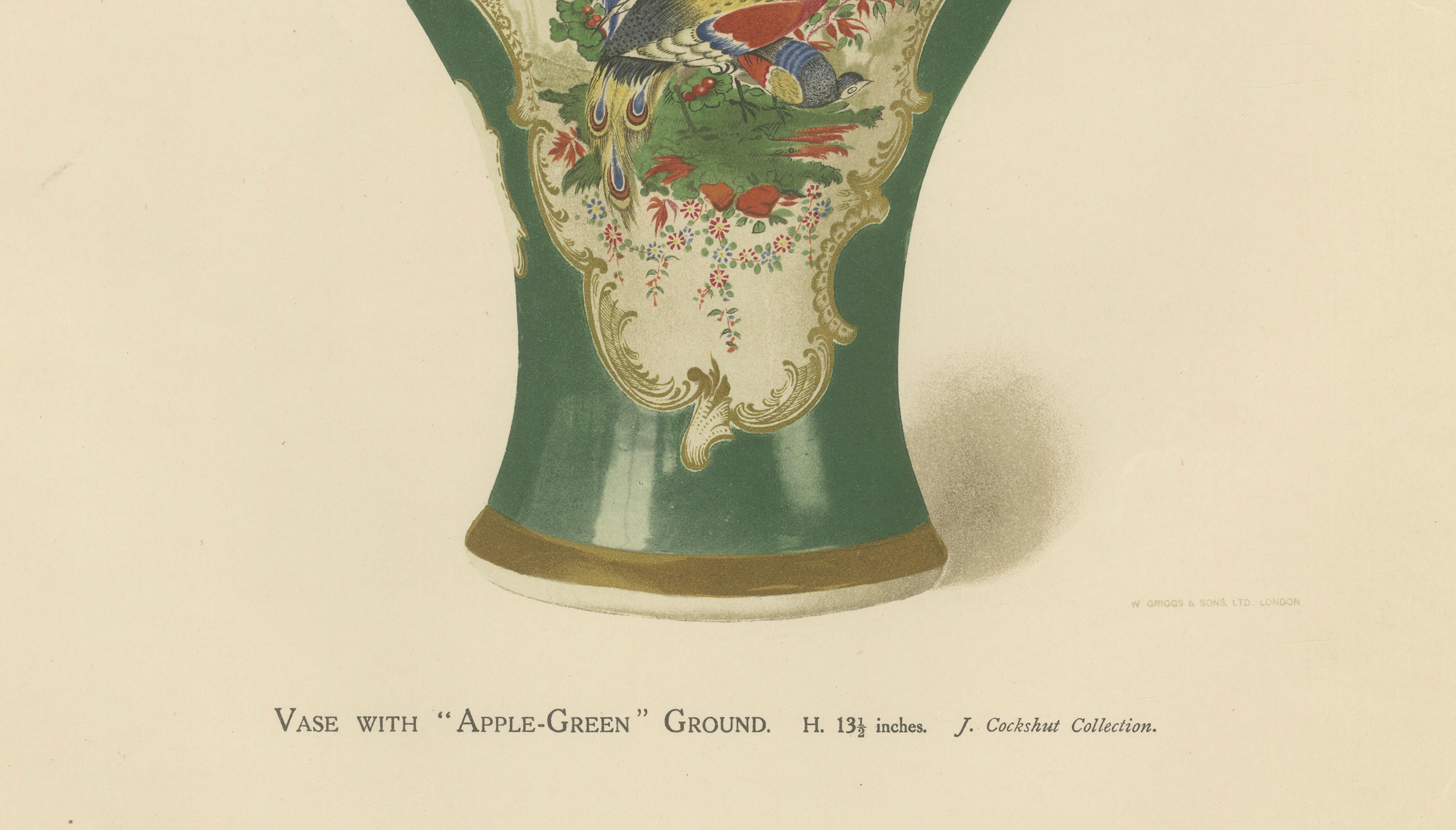 Pair of Worcester Porcelain Vase Designs, Apple-Green & Pink Scale Grounds, 1910
