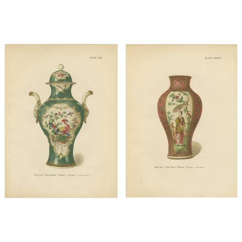 Pair of Worcester Porcelain Vase Designs, Apple-Green & Pink Scale Grounds, 1910