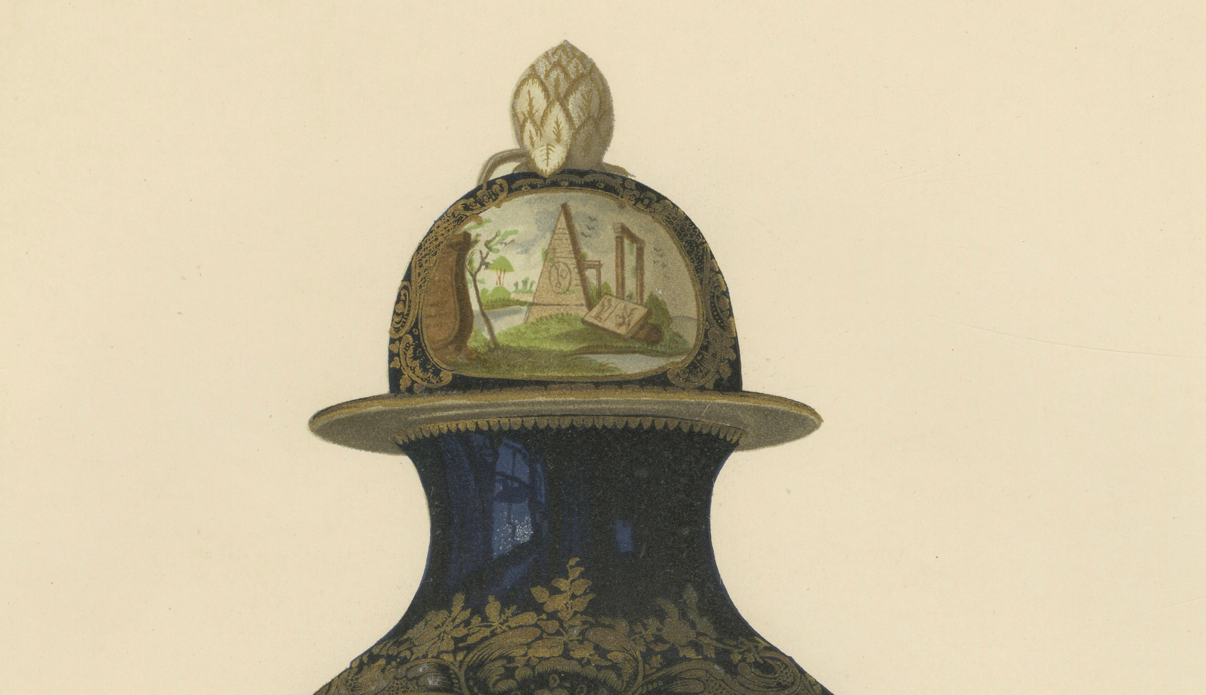 Pair of Worcester Porcelain Vase Designs by Donaldson, Gilt Blue Grounds, 1910