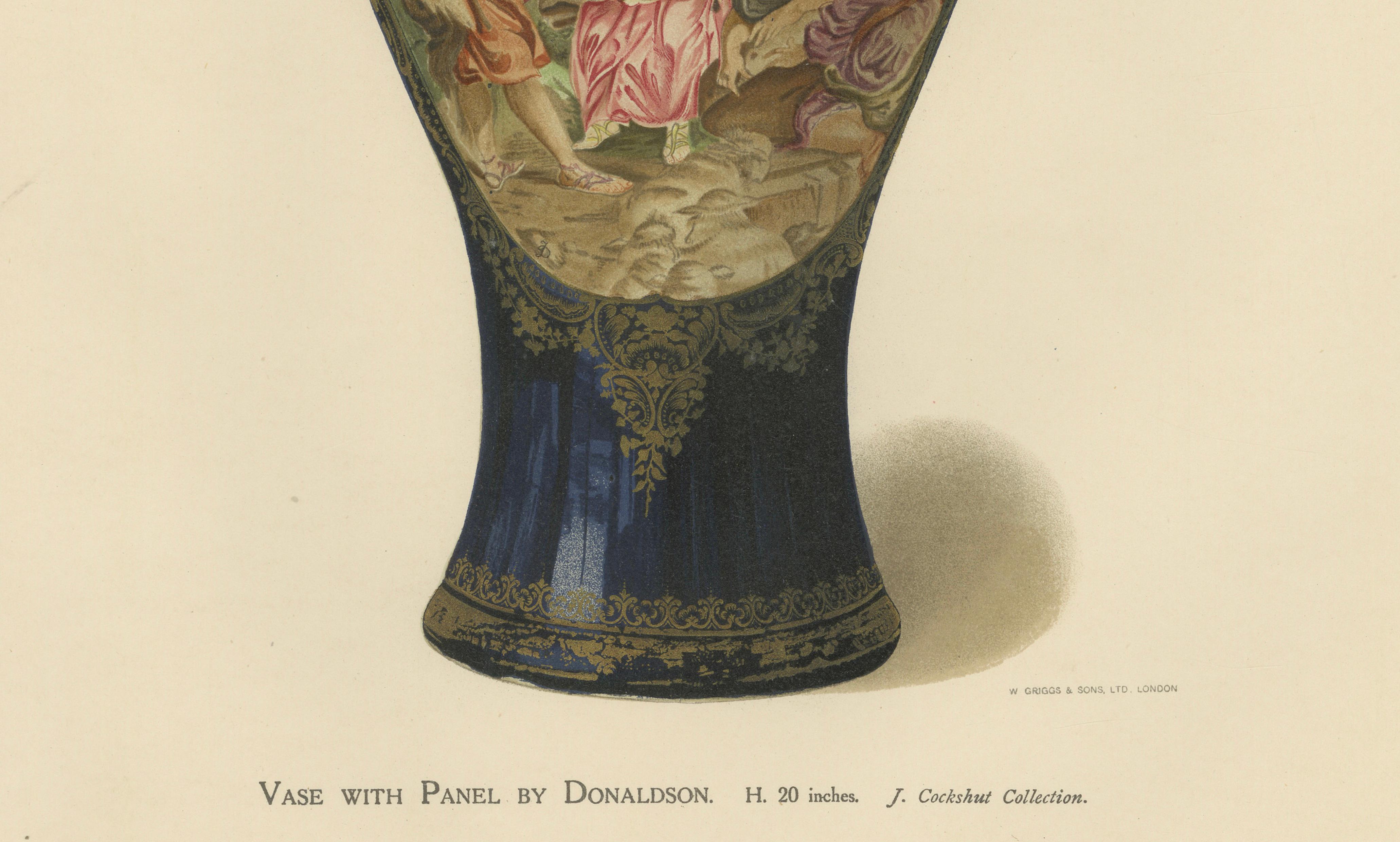 Pair of Worcester Porcelain Vase Designs by Donaldson, Gilt Blue Grounds, 1910