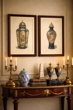 Pair of Worcester Porcelain Vase Designs by Donaldson, Gilt Blue Grounds, 1910