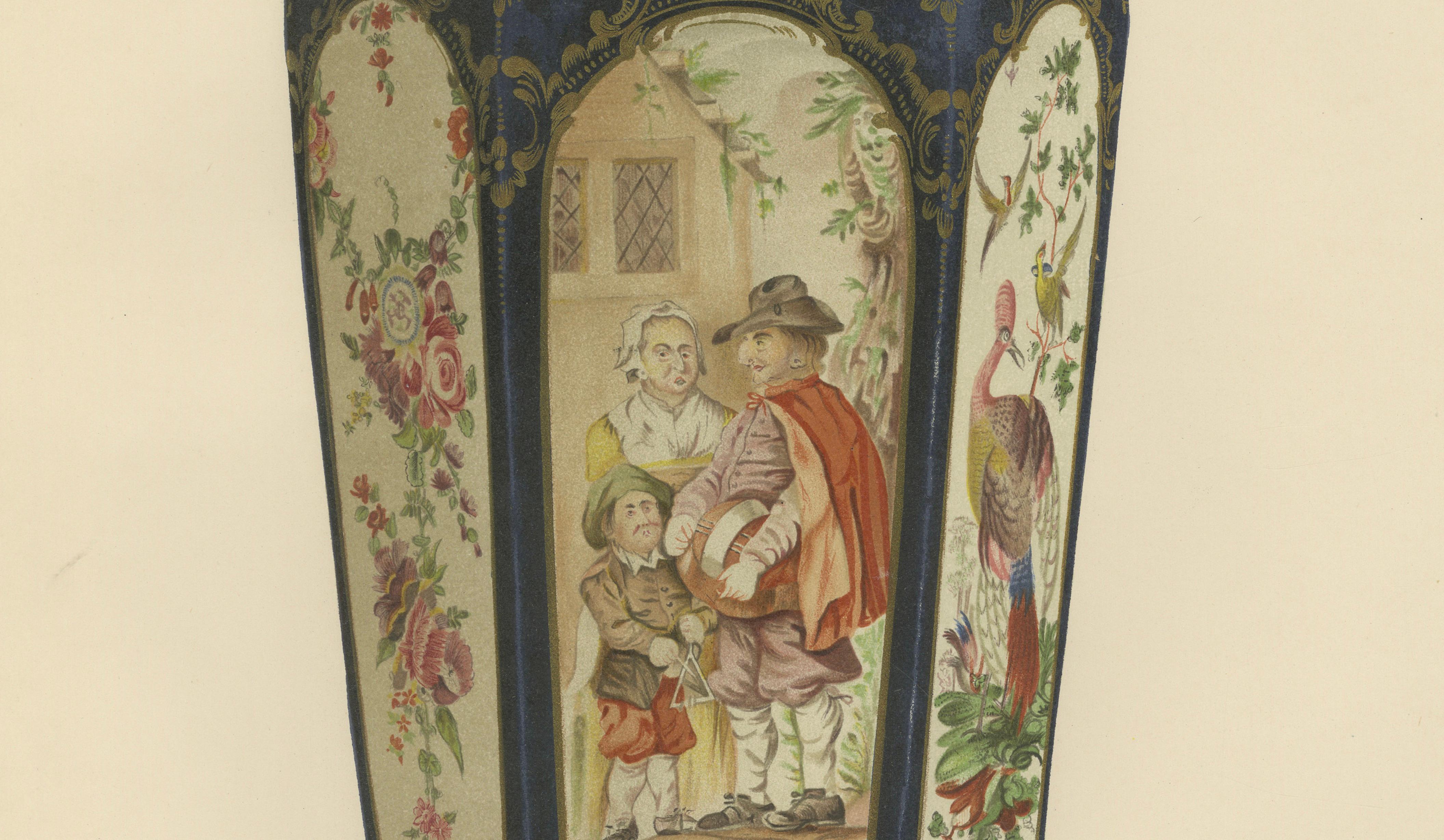 Pair of Worcester Porcelain Vase Designs by Donaldson, Gilt Blue Grounds, 1910