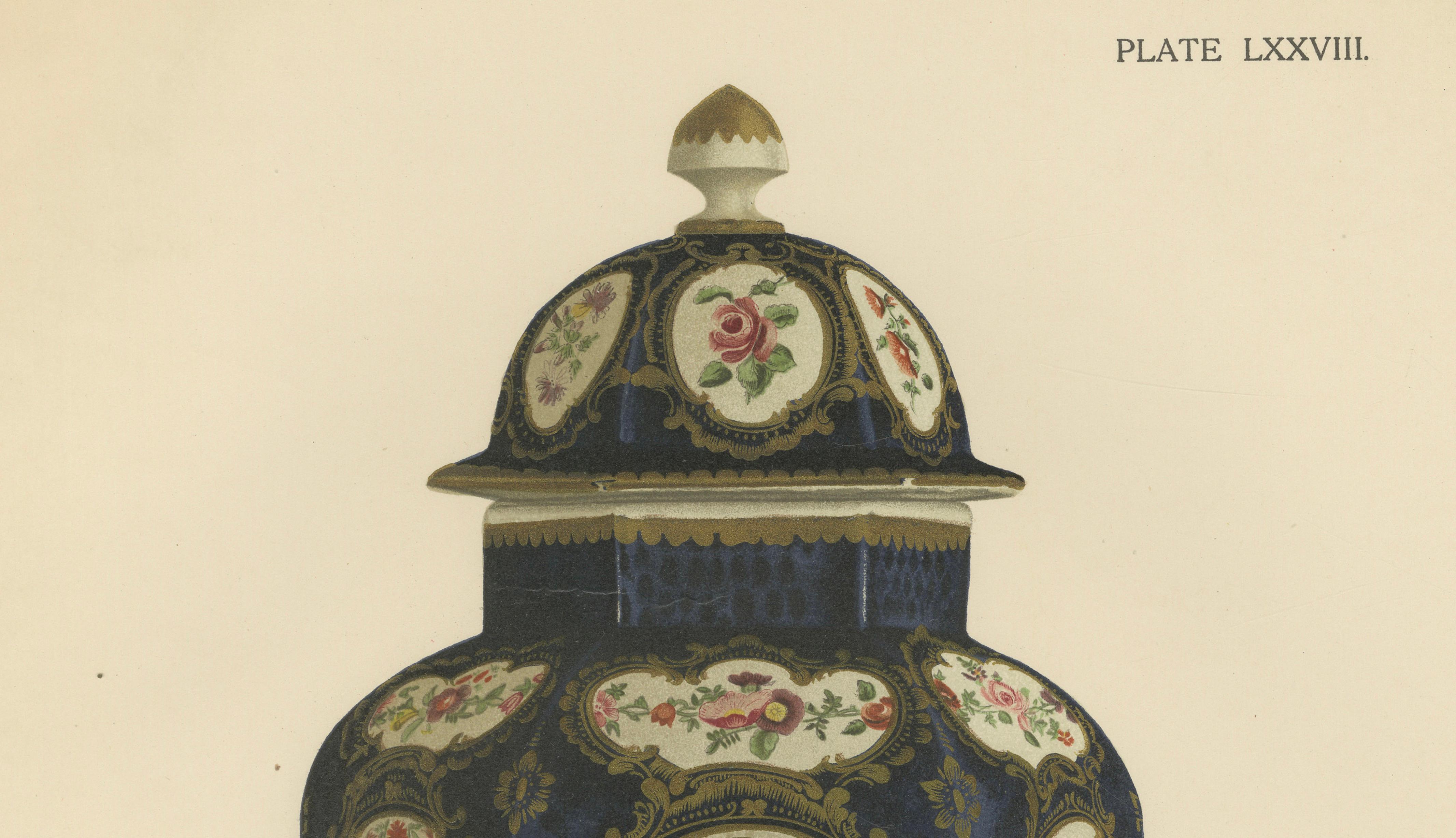 Pair of Worcester Porcelain Vase Designs by Donaldson, Gilt Blue Grounds, 1910